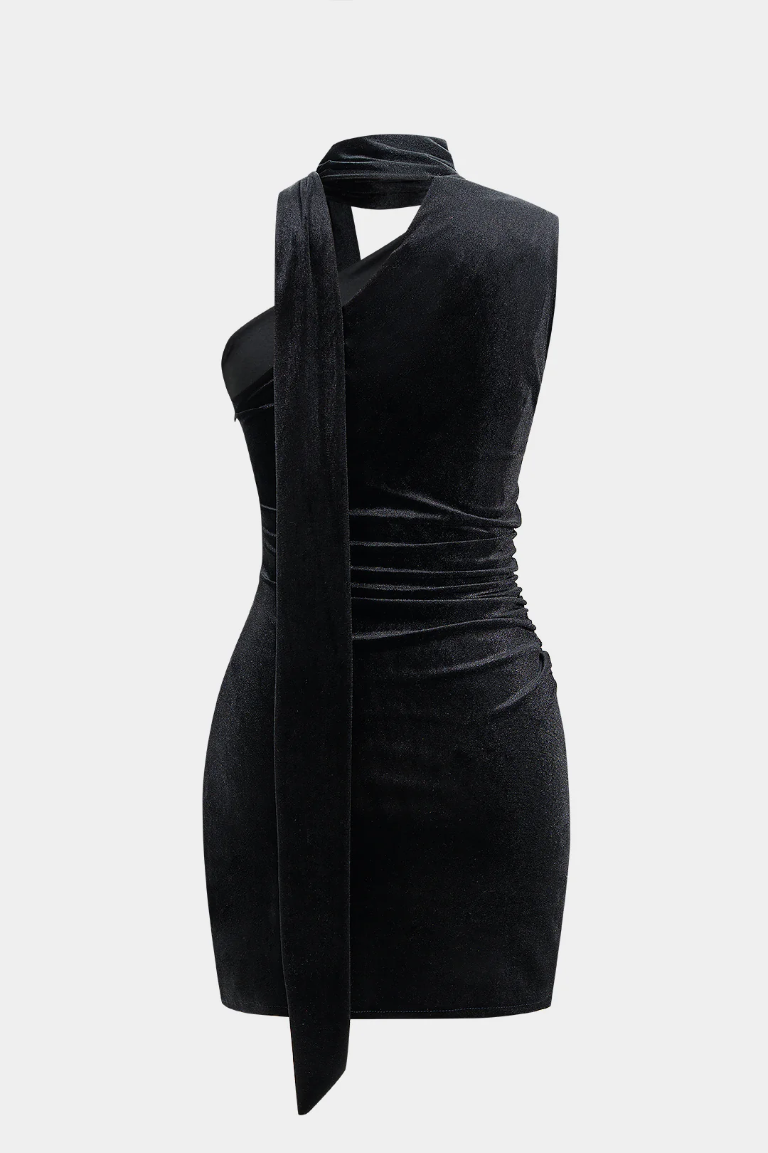 Velvet Ruched Scarf Sleeveless Mini Dress - Image 2