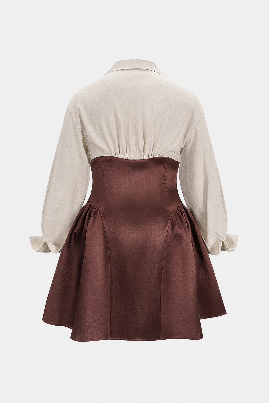 Plus Size Patchwork V-Neck Buckle Long Sleeve Mini Dress - Image 2