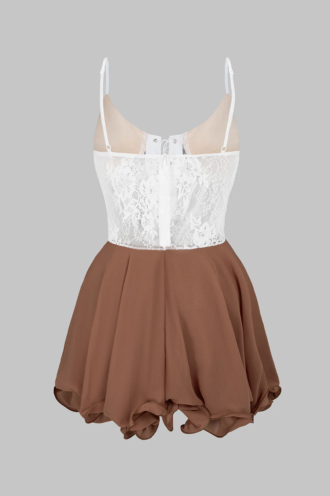Lace Patchwork Scallop Edge Seam Splicing Slip Sleeveless Mini Dress - Image 3
