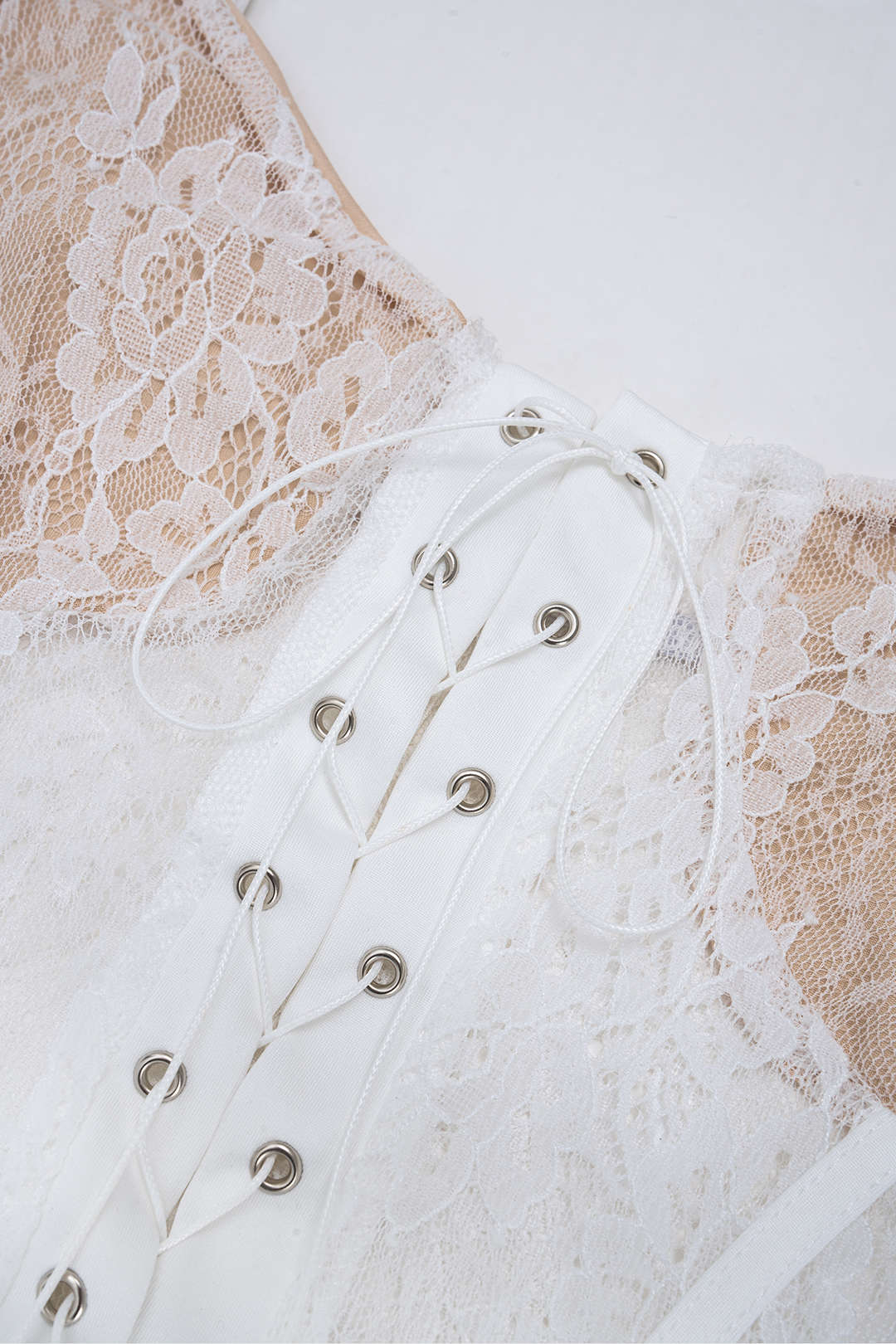 Lace Patchwork Scallop Edge Seam Splicing Slip Sleeveless Mini Dress - Image 4
