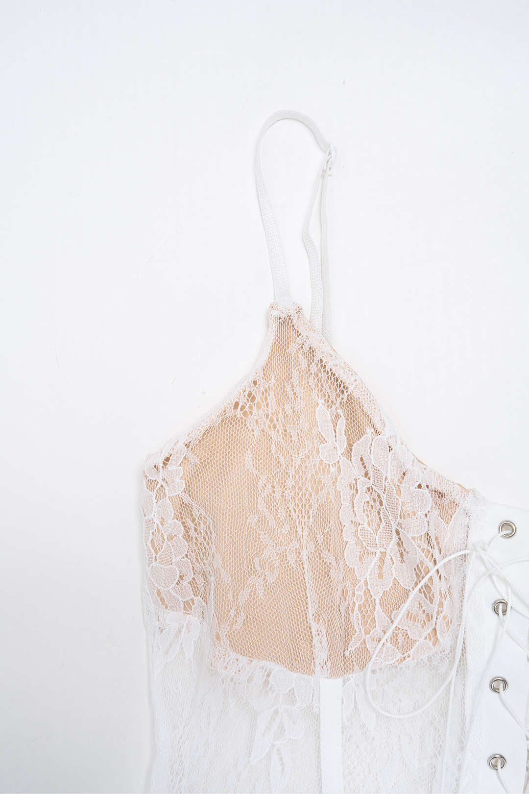 Lace Patchwork Scallop Edge Seam Splicing Slip Sleeveless Mini Dress - Image 6