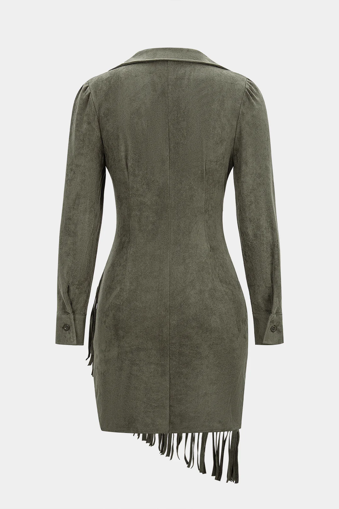 Suede Fringe Long Sleeve Mini Dress - Image 2