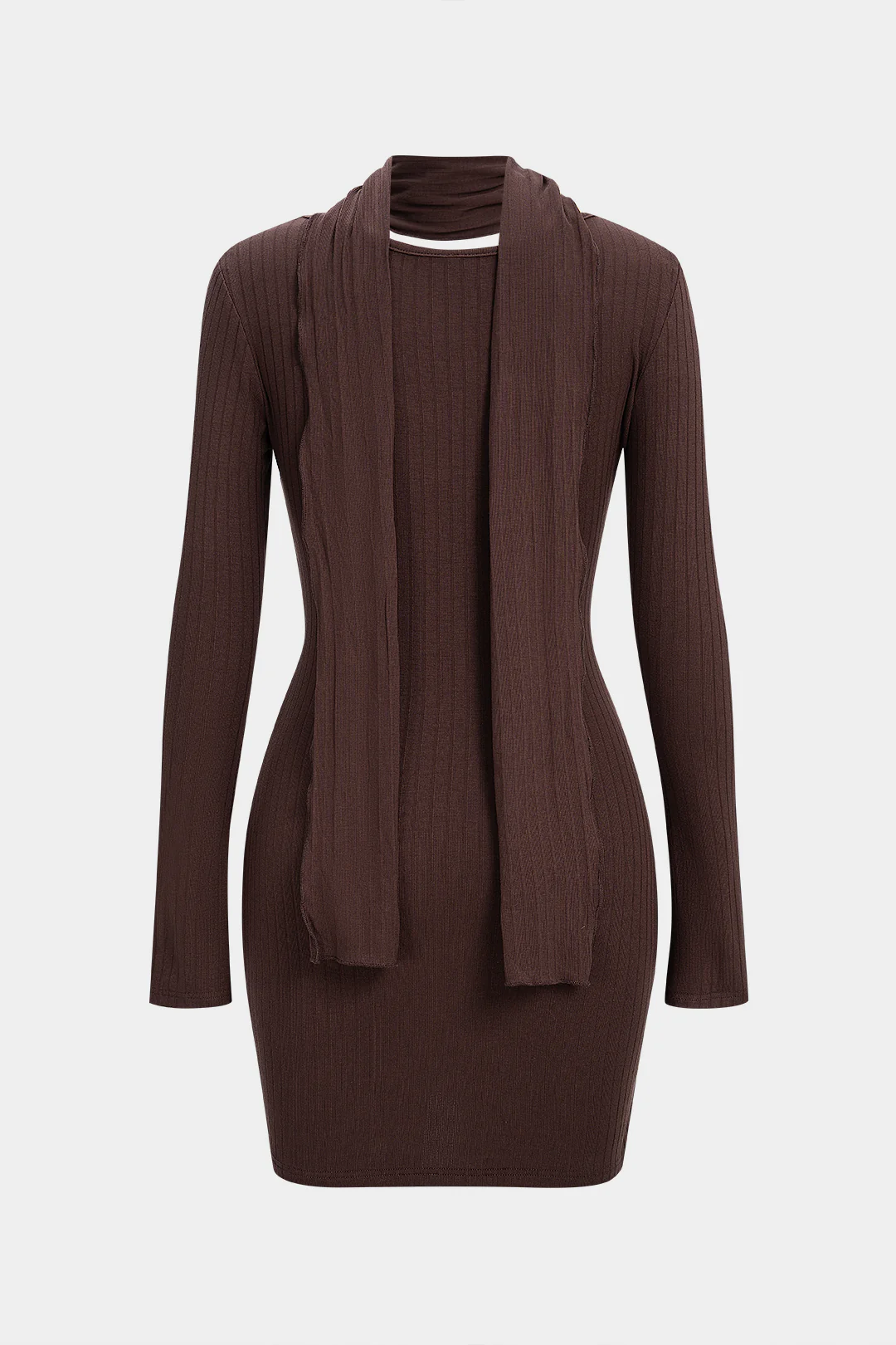 Twist Knot V-Neck Long Sleeve Mini Dress With Scarf - Image 2