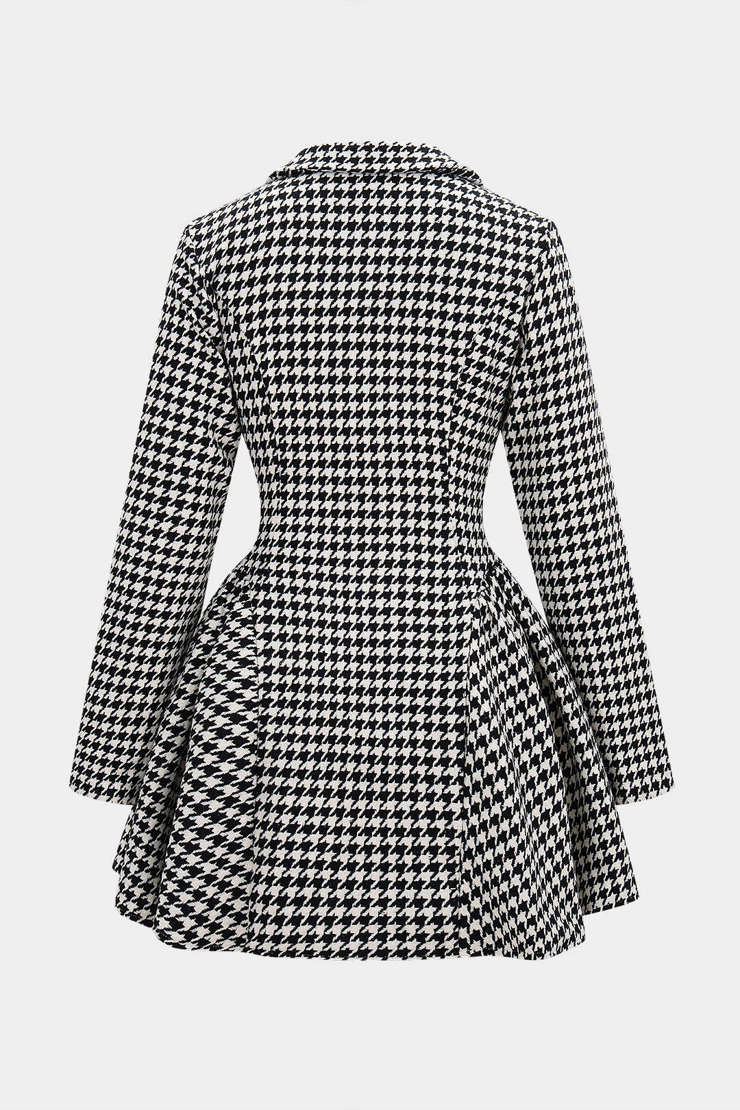 Houndstooth Print Button Ruched V-Neck Long Sleeve Mini Dress - Image 2