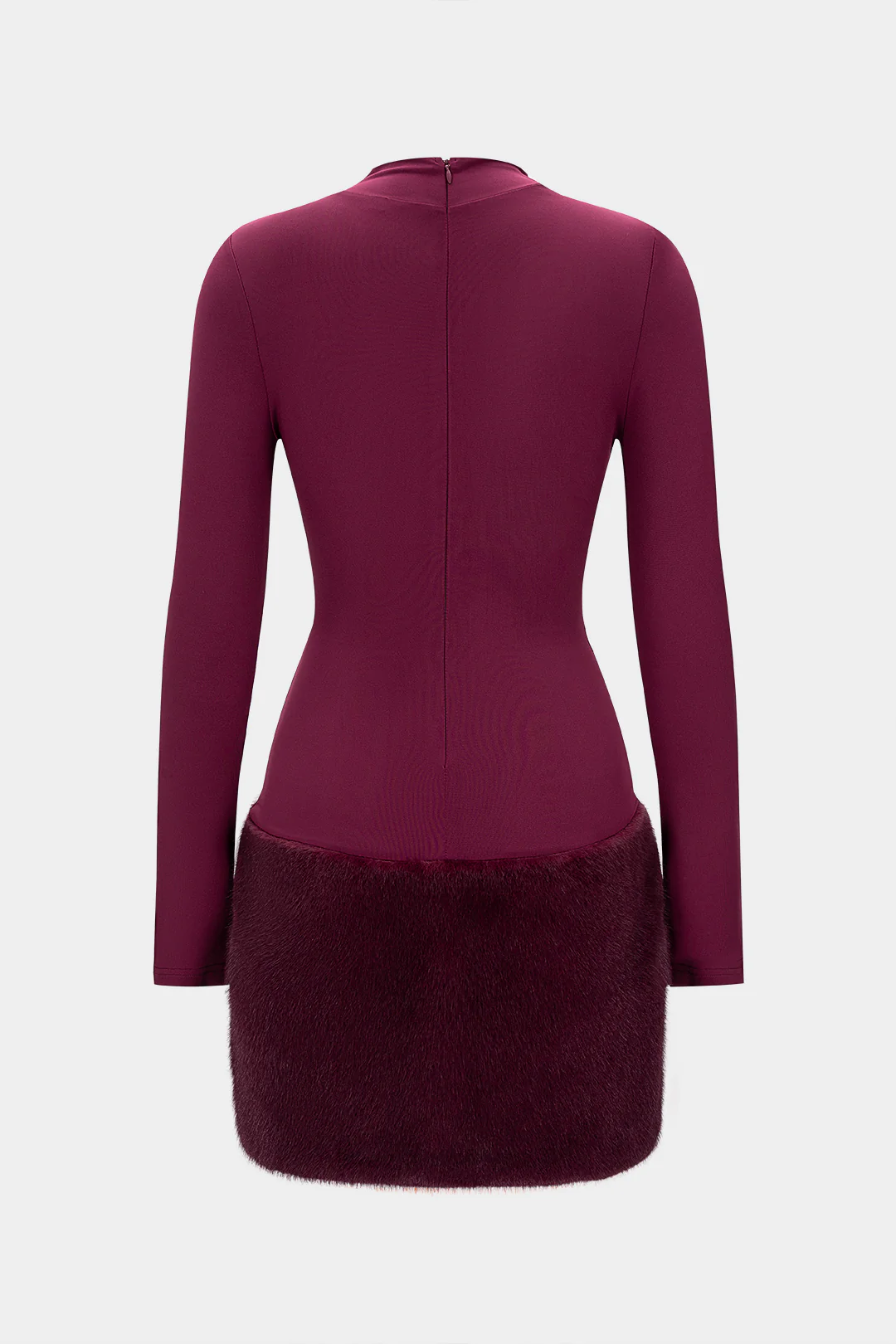 Plush Patchwork Round Neck Long Sleeve Mini Dress - Image 2