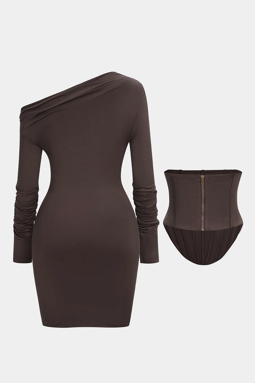 Off Shoulder Corset Long-Sleeve Mini Dress - Image 4