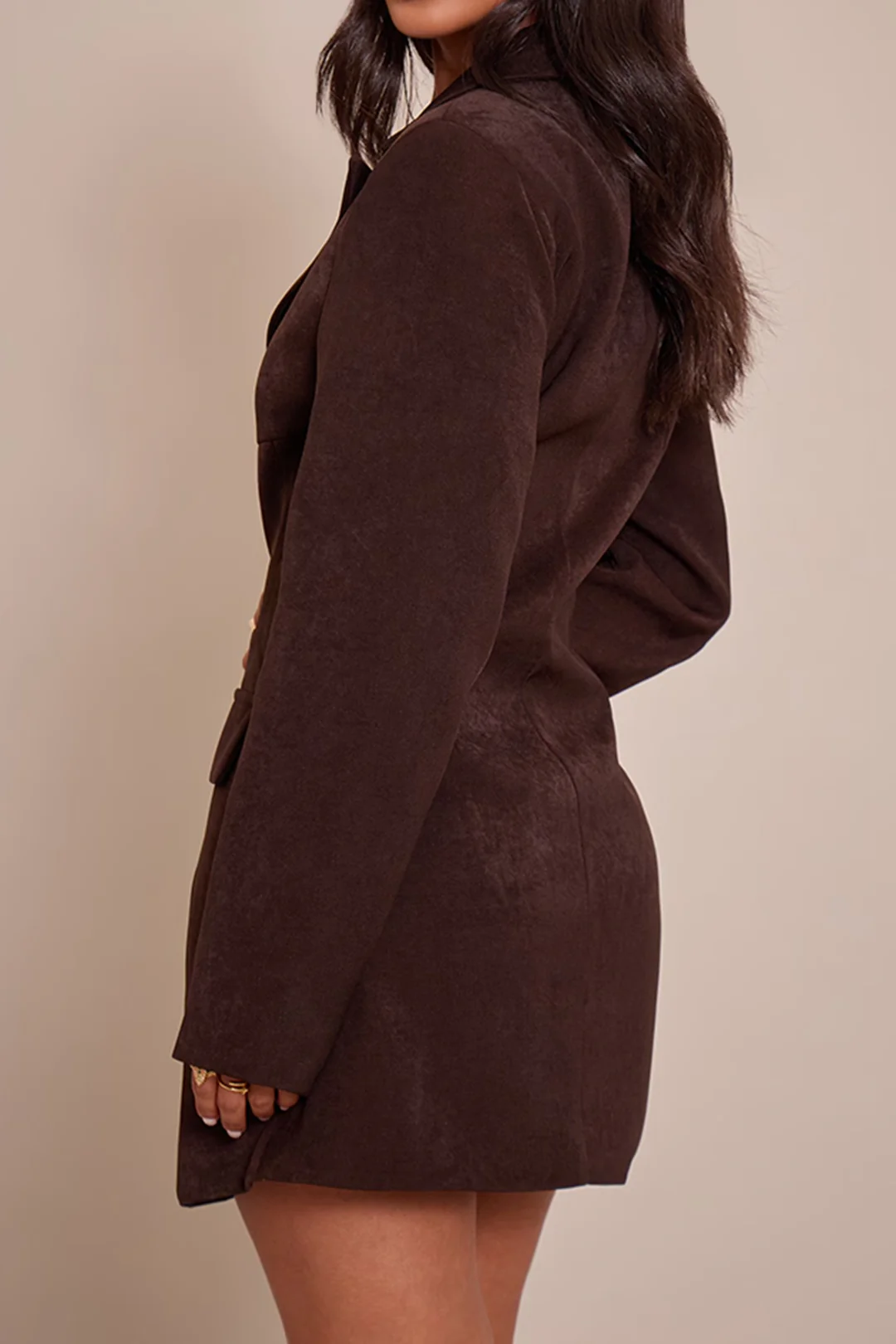 Notched Lapel V-Neck Zipper Long Sleeve Mini Dress - Image 3