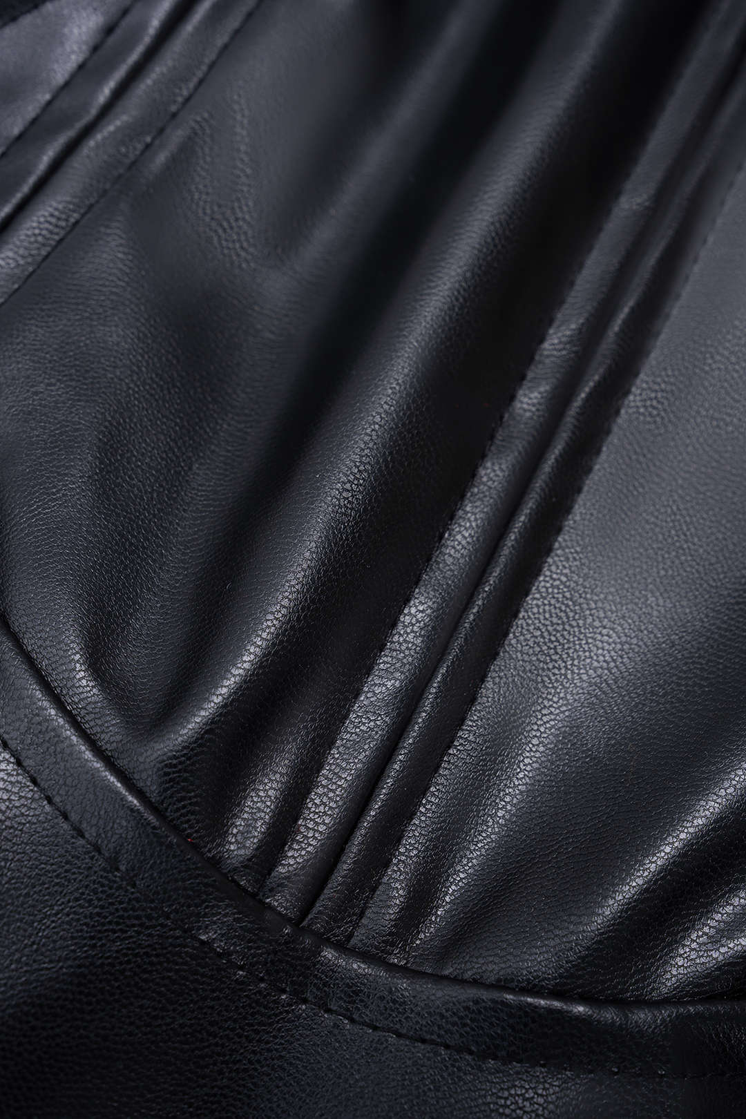 Faux Leather Patchwork Mesh Zipper Long Sleeve Mini Dress - Image 4