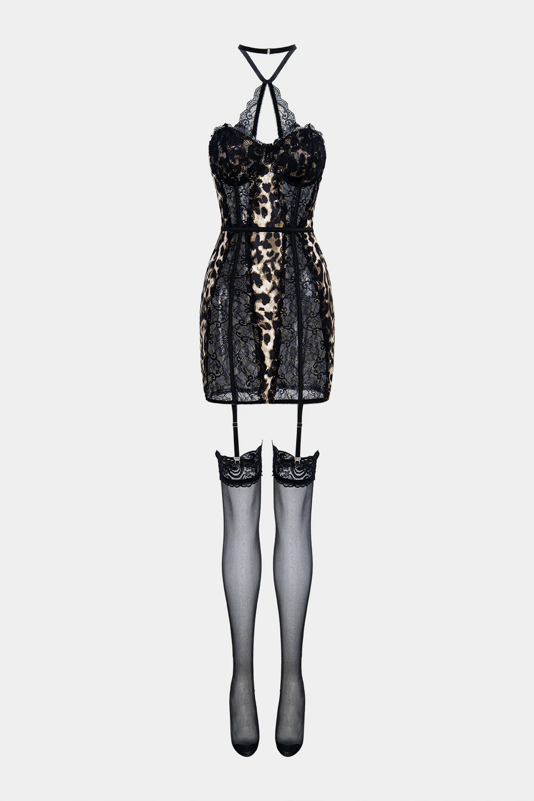 Leopard Print Lace Patchwork Cut Out Sleeveless Mini Dress - Image 5
