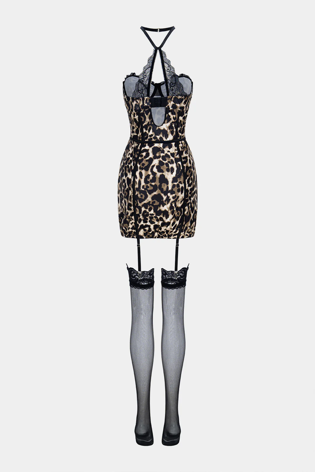 Leopard Print Lace Patchwork Cut Out Sleeveless Mini Dress - Image 6