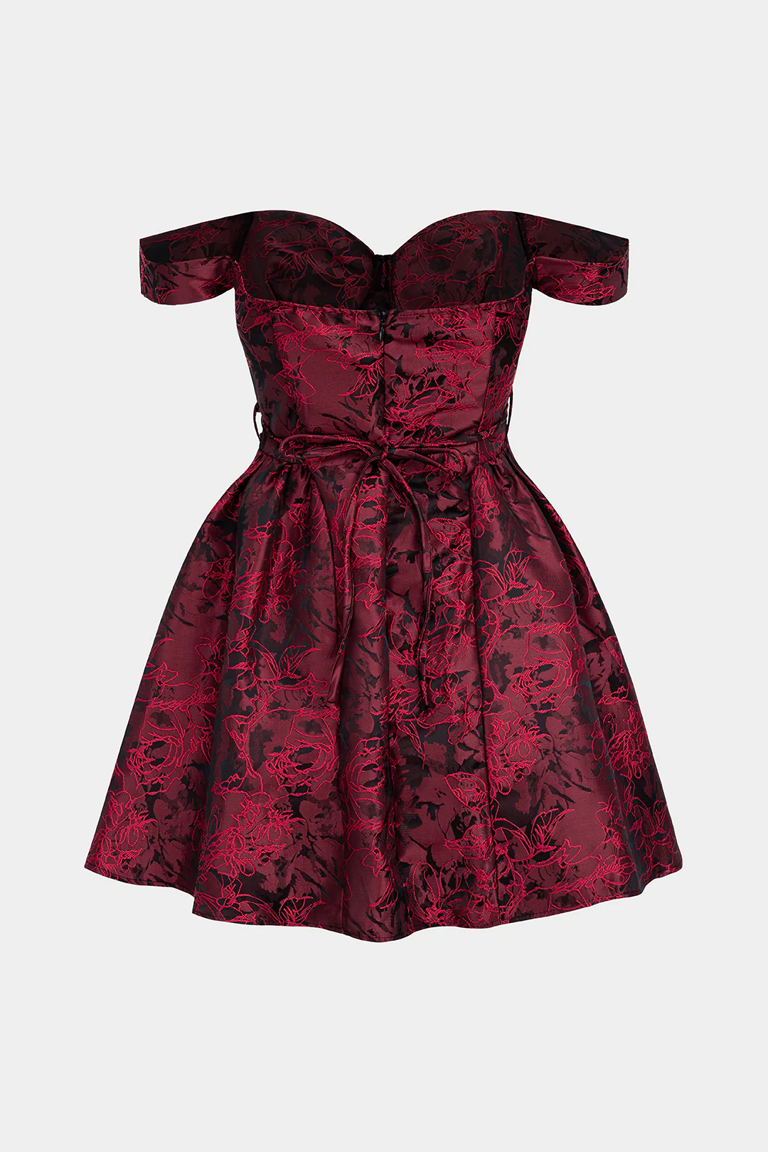 Floral Print Jacquard Off Shoulder Backless Sleeveless Mini Dress - Image 2