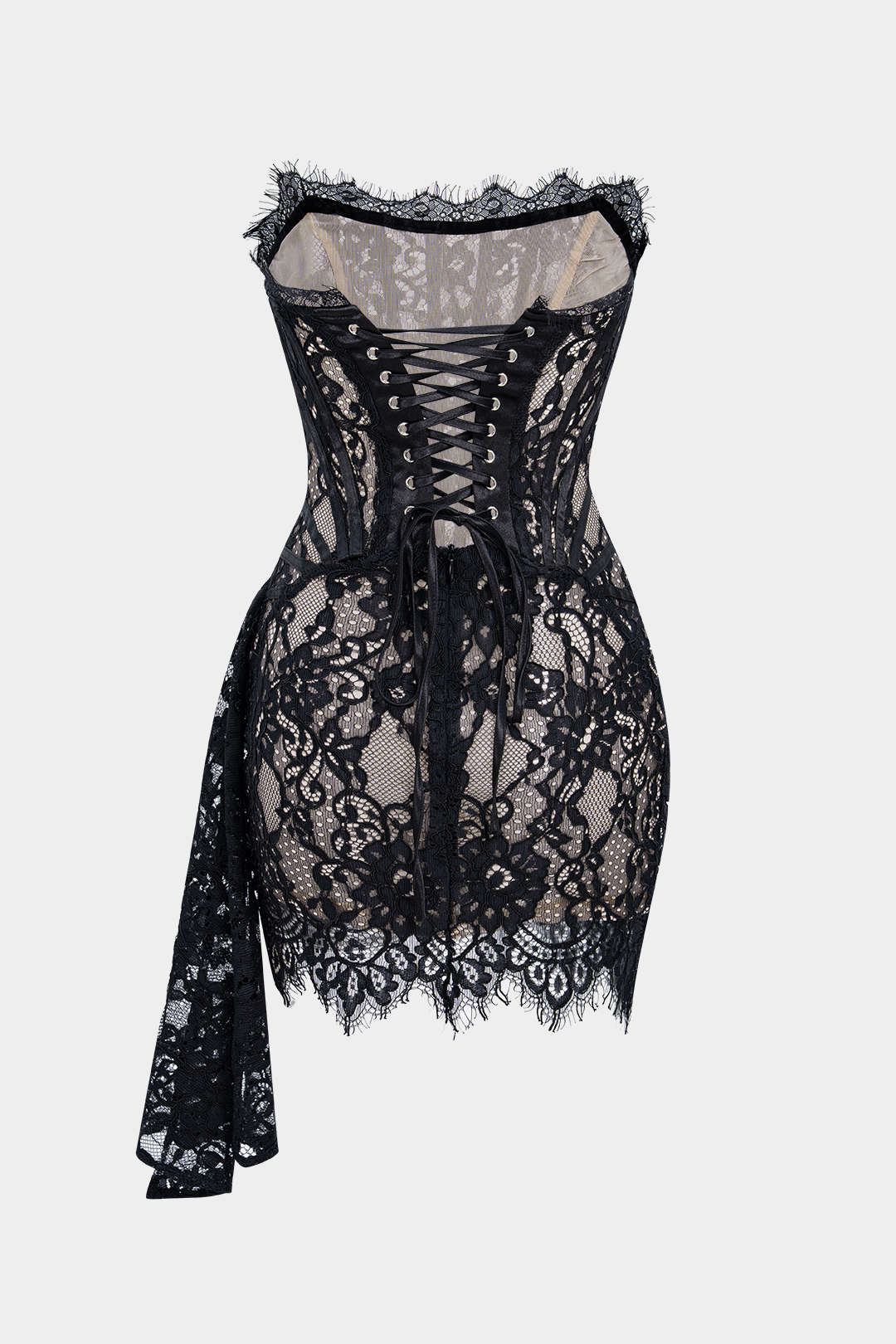 Lace Tie-Back Strapless Sleeveless Mini Dress - Image 7