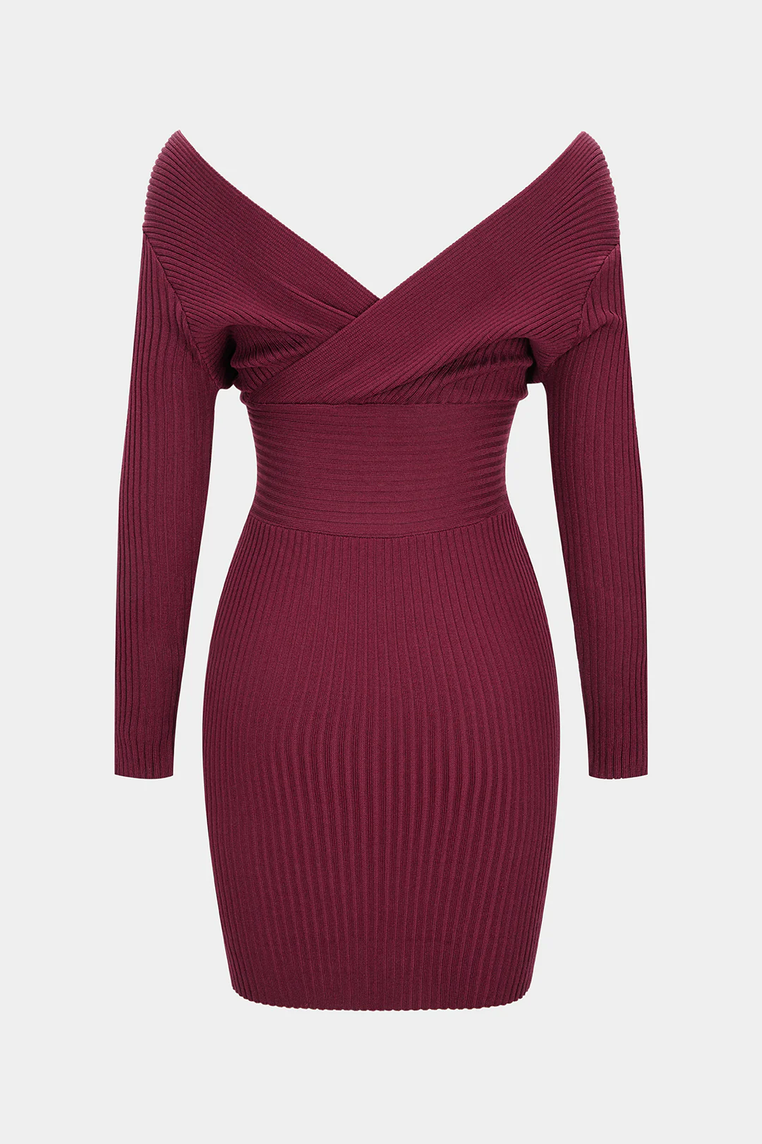 Knit V-Neck Crossed Long Sleeve Dress - Image 2