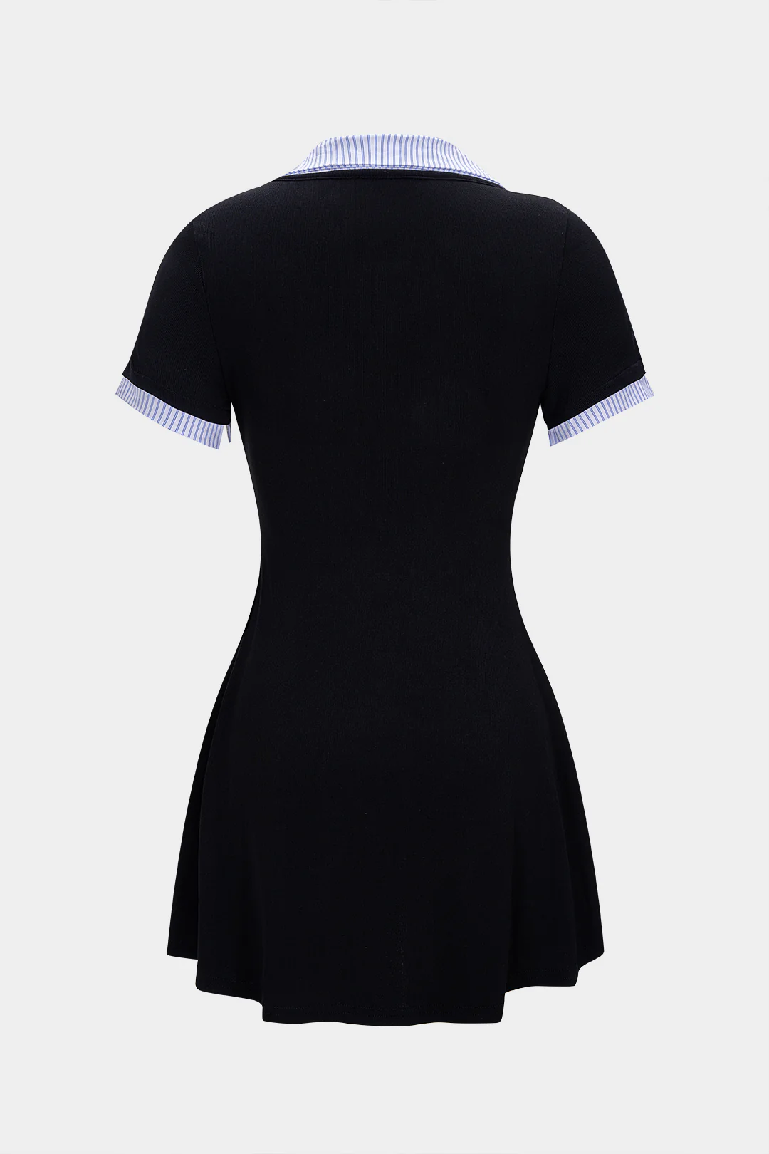 Striped Contrast Round Neck Button Short Sleeve Mini Dress - Image 2