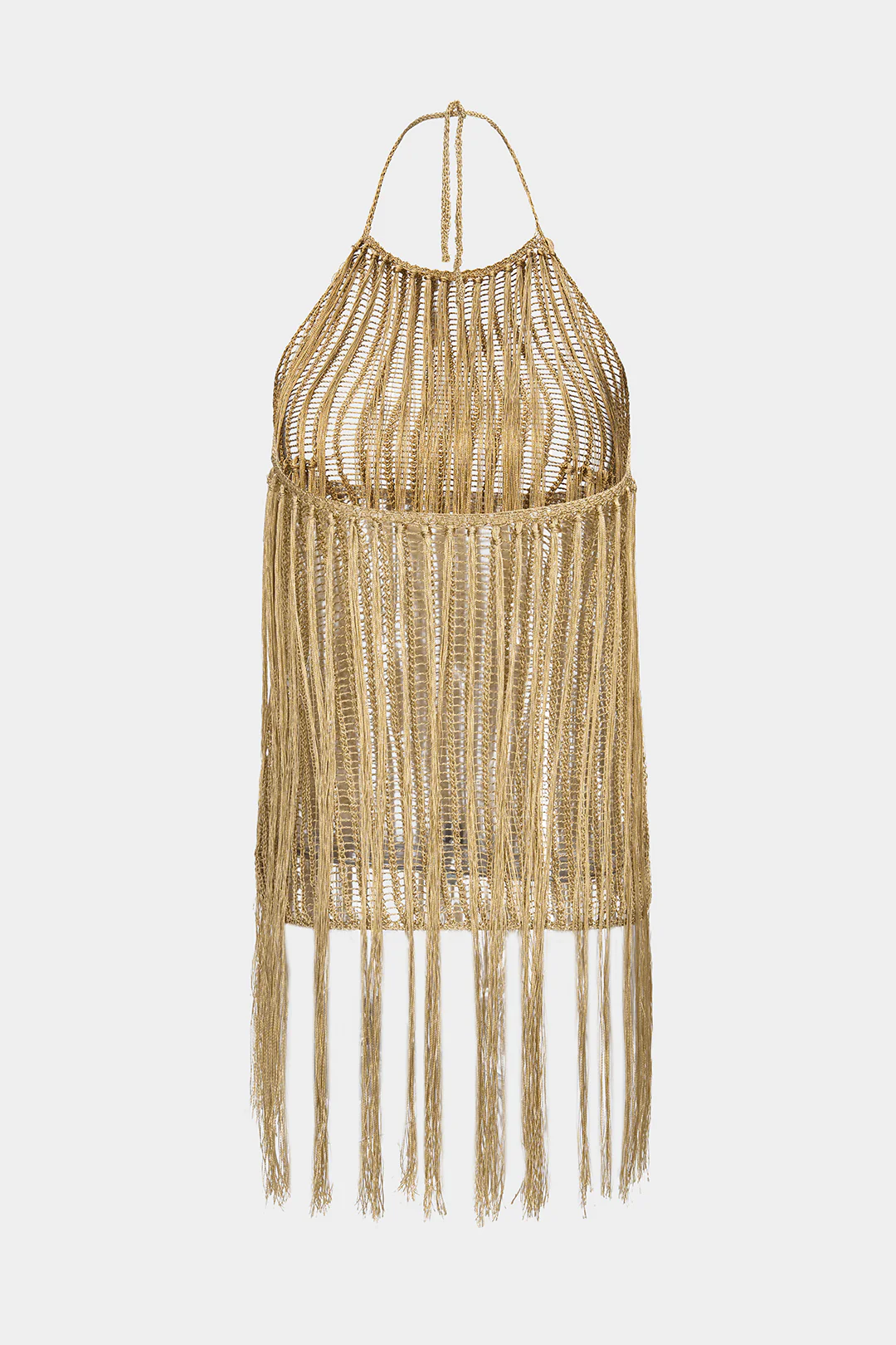Halter Round Neck Tie-Up Fringe Backless Cut Out Sleeveless Mini Dress - Image 2