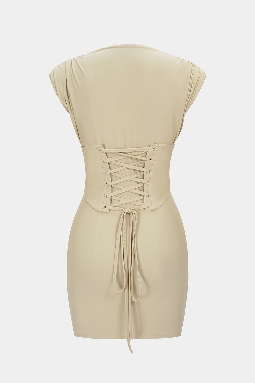 Belted Tie Back Shoulder Pads Sleeveless Mini Dress - Image 2