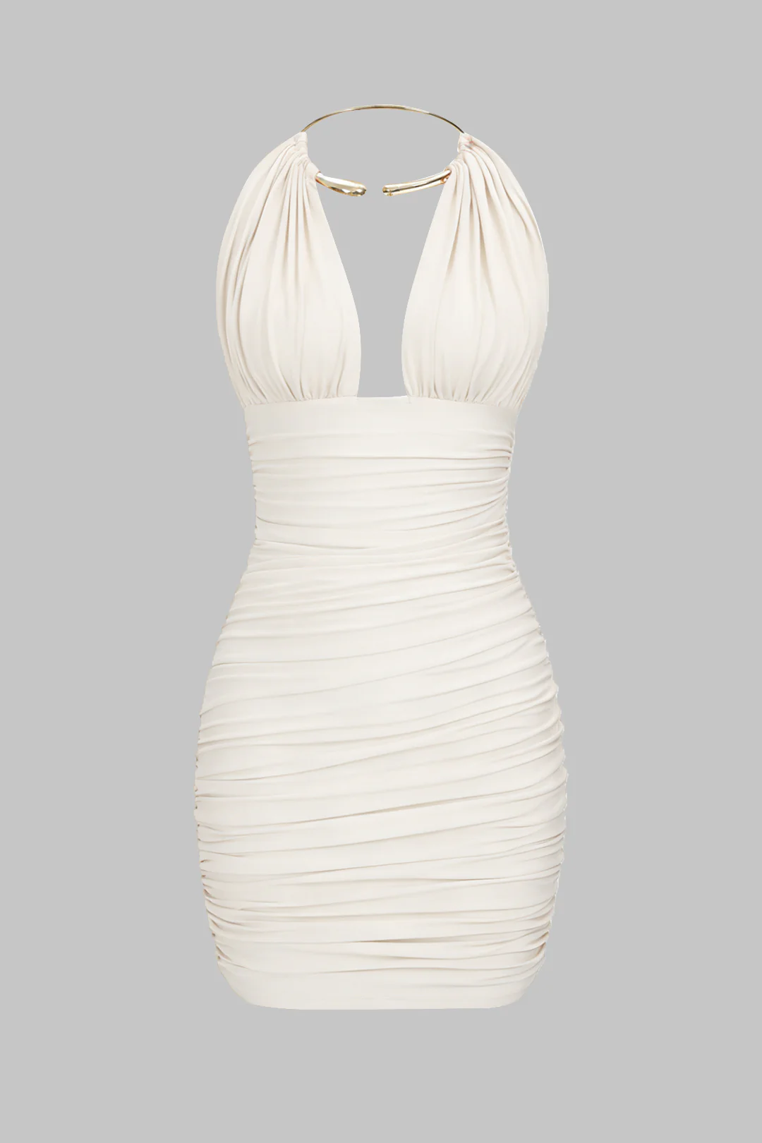 Metallic Halter Backless Ruched Sleeveless Mini Dress - Image 10