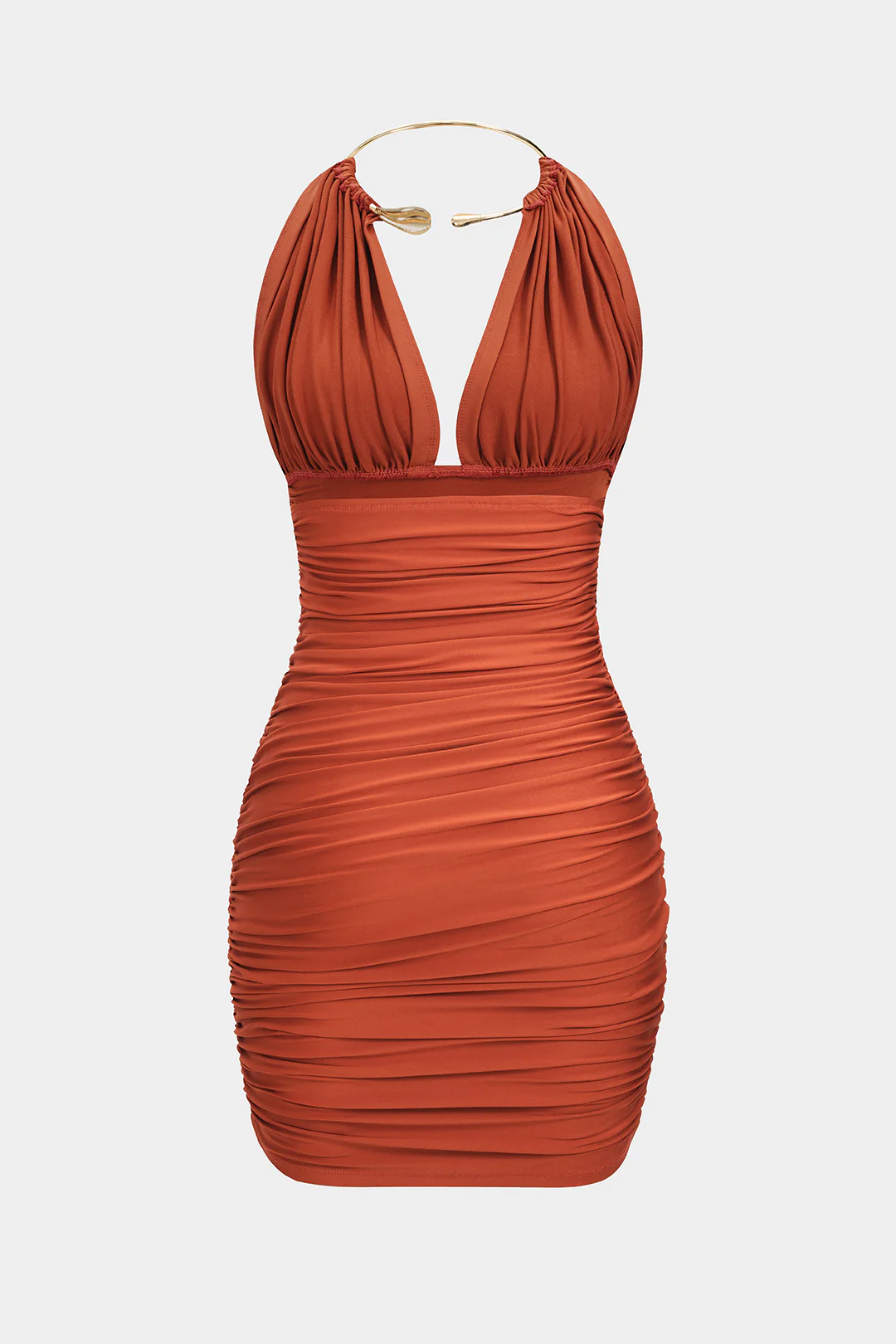 Metallic Halter Backless Ruched Sleeveless Mini Dress - Image 2