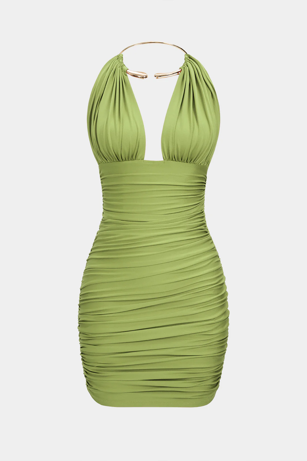 Metallic Halter Backless Ruched Sleeveless Mini Dress - Image 7