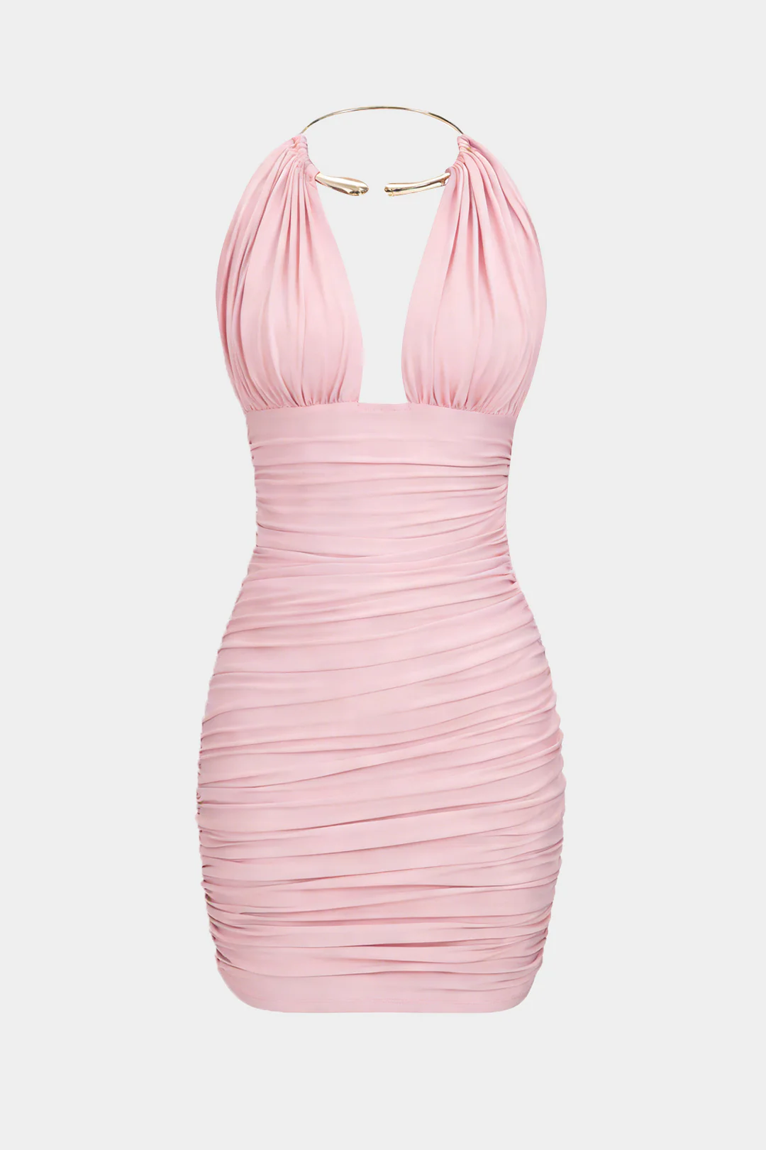Metallic Halter Backless Ruched Sleeveless Mini Dress - Image 9