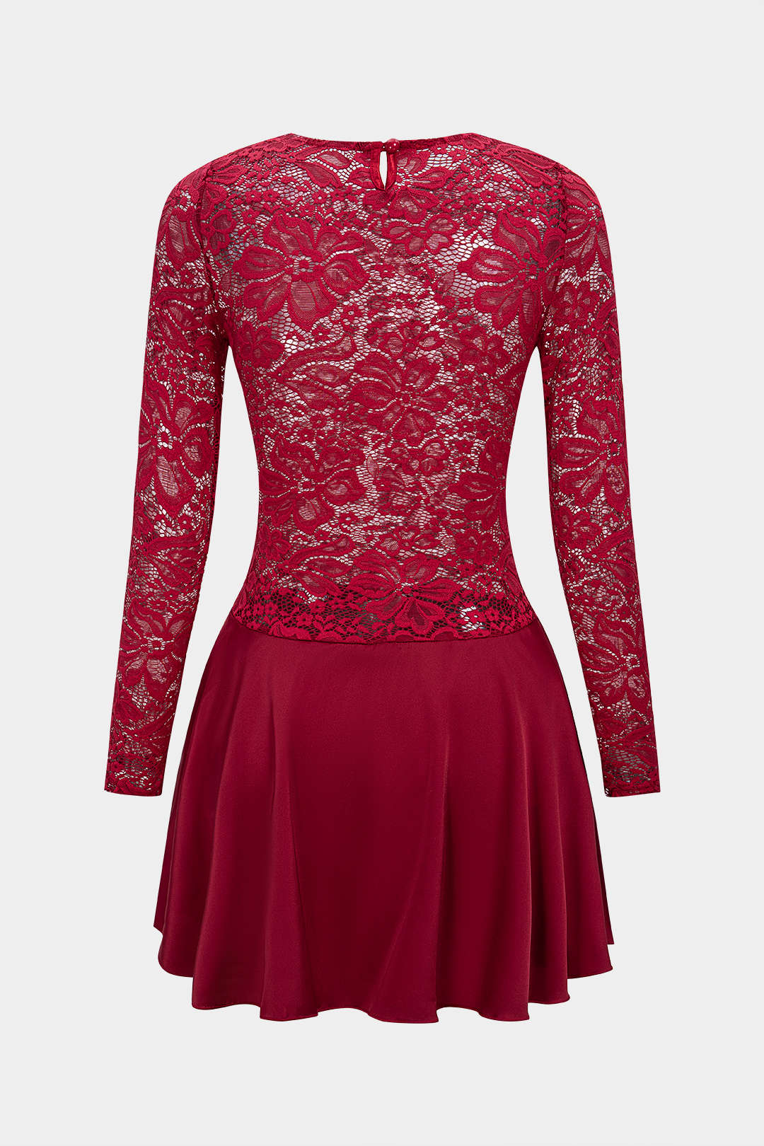 Lace Patchwork Satin Cut Out Long Sleeve Mini Dress - Image 2