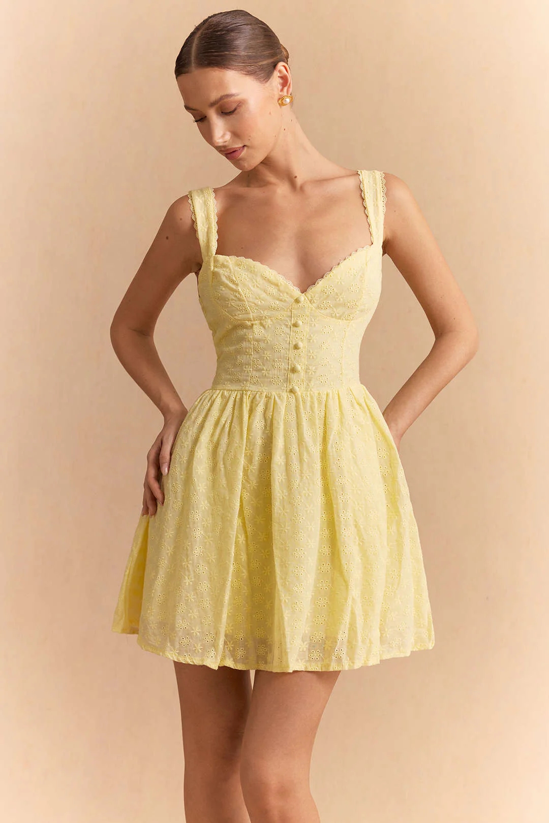 V-Neck Lace Hollow Out Sleeveless Mini Dress - Image 3