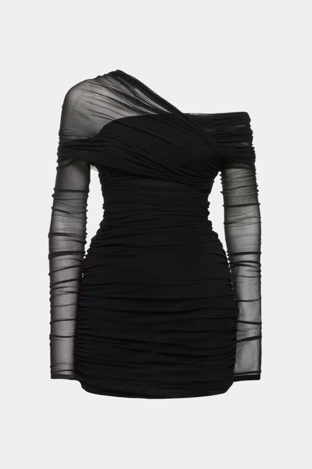 Plus Size Mesh One Shoulder Long Sleeve Mini Dress