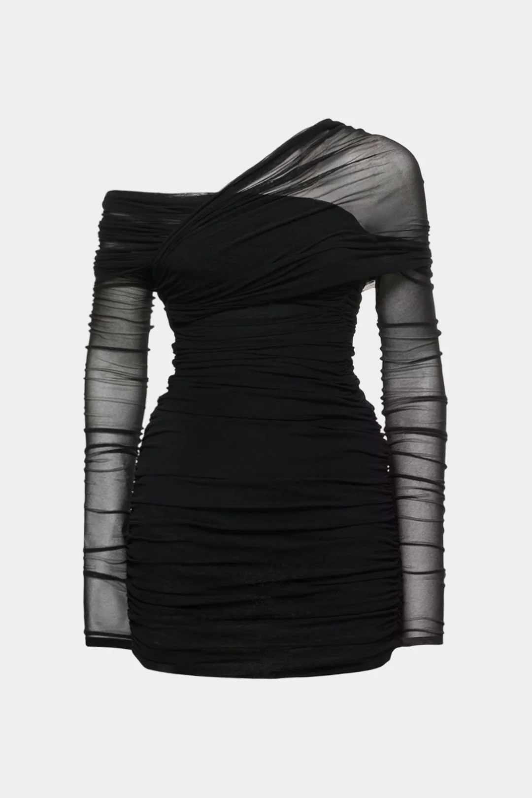 Plus Size Mesh One Shoulder Long Sleeve Mini Dress - Image 2
