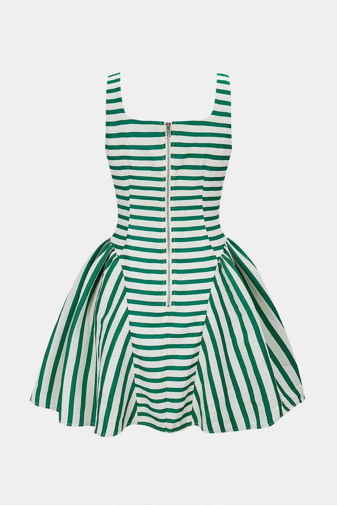 Stripes Print Square Neck Ruched Sleeveless Mini Dress - Image 2
