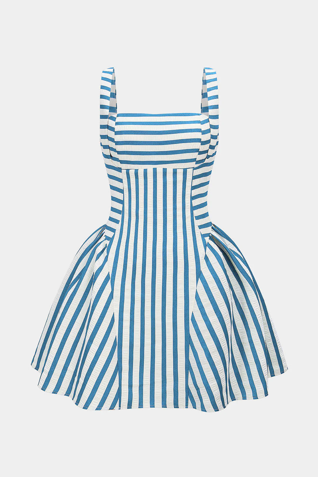 Stripes Print Square Neck Ruched Sleeveless Mini Dress - Image 5