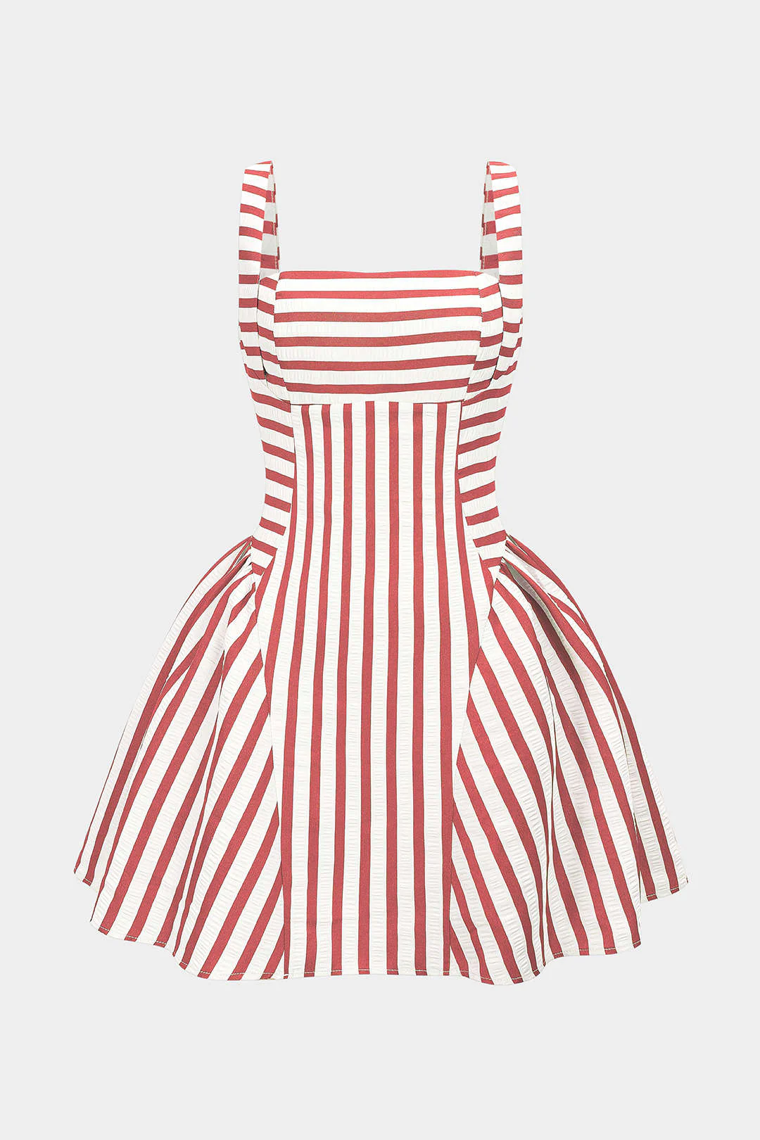 Stripes Print Square Neck Ruched Sleeveless Mini Dress - Image 6