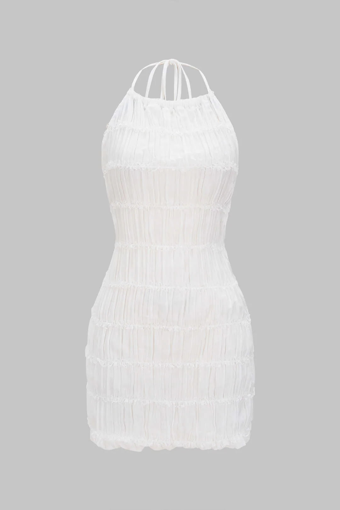 Halter Neck Chiffon Scallop Edge Backless Sleeveless Mini Dress - Image 2