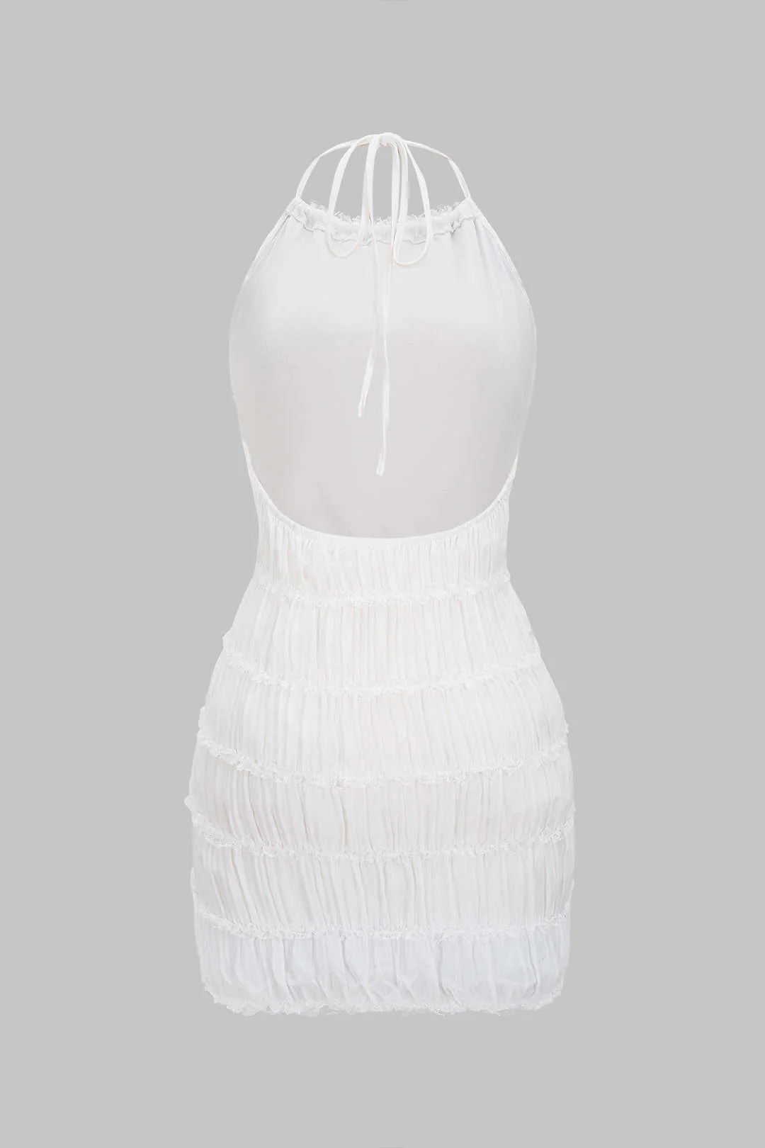 Halter Neck Chiffon Scallop Edge Backless Sleeveless Mini Dress - Image 3