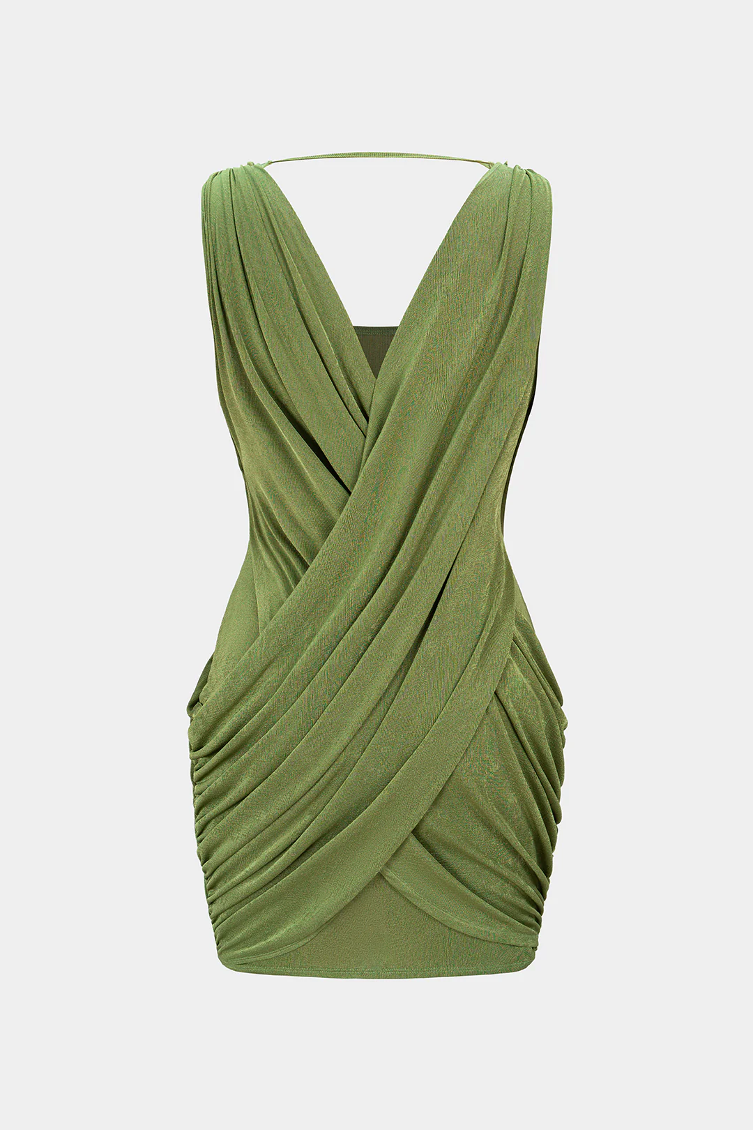 Crossed V-Neck Ruched Metallic Decor Sleeveless Mini Dress - Image 2