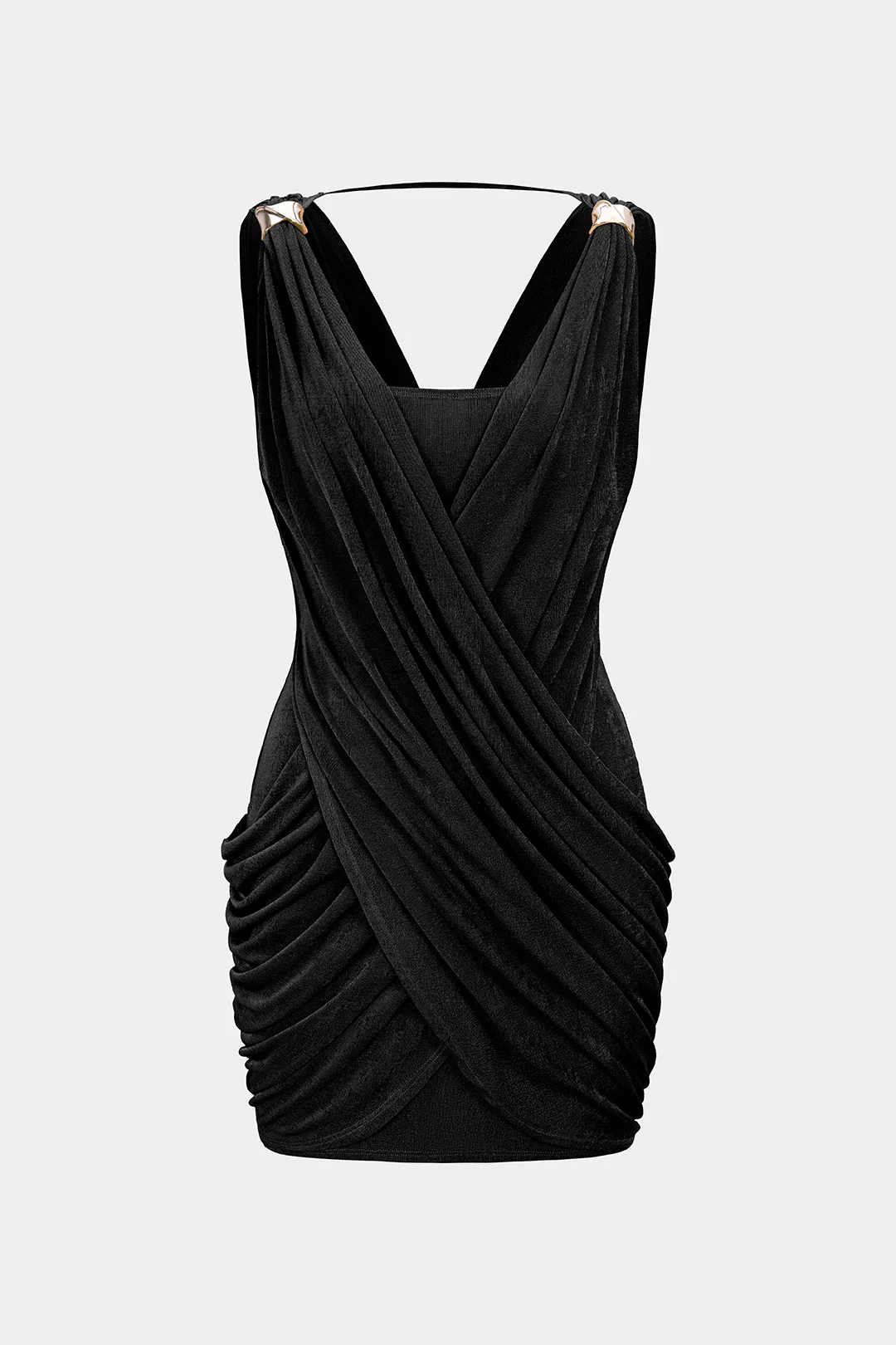 Crossed V-Neck Ruched Metallic Decor Sleeveless Mini Dress - Image 6
