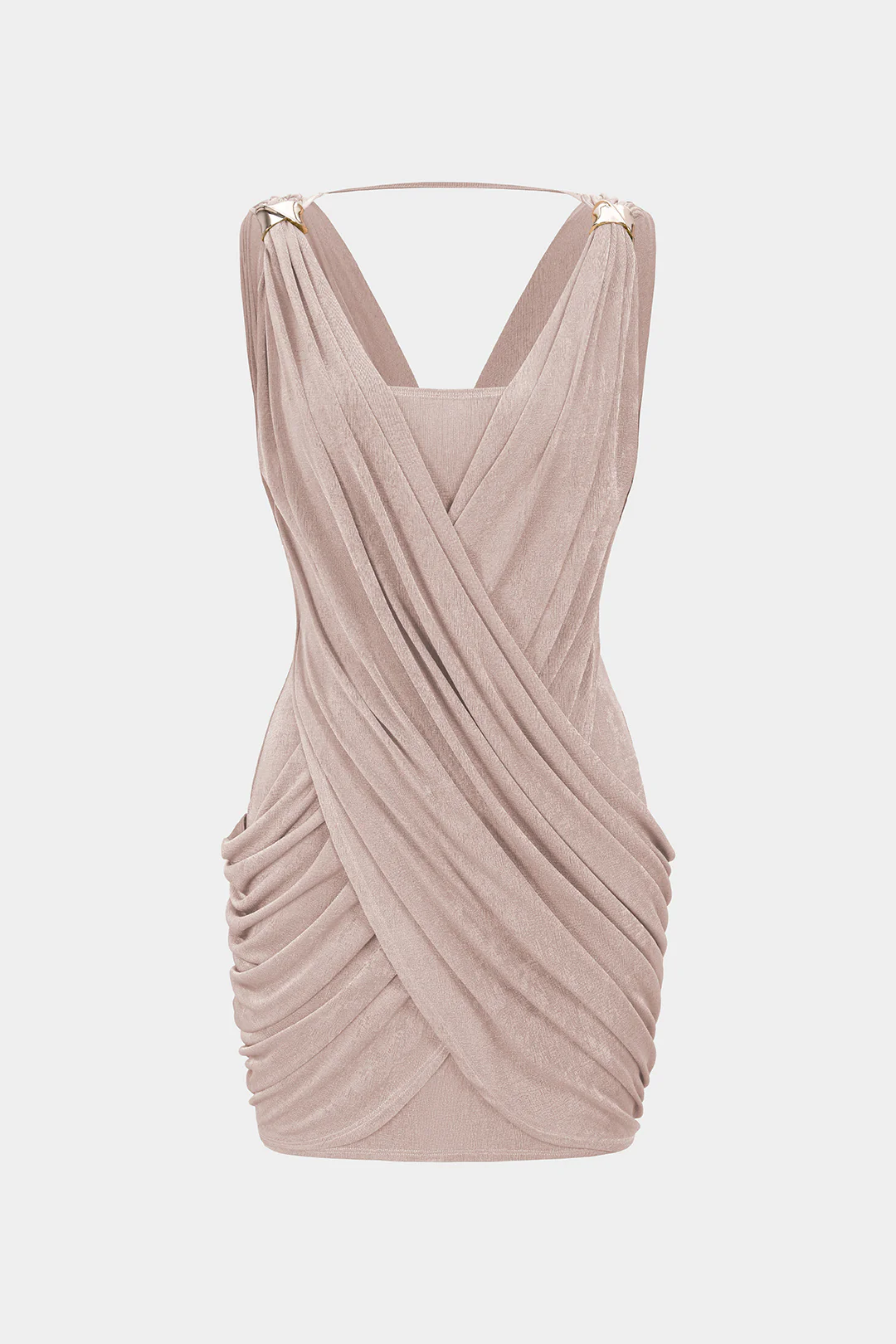 Crossed V-Neck Ruched Metallic Decor Sleeveless Mini Dress - Image 7