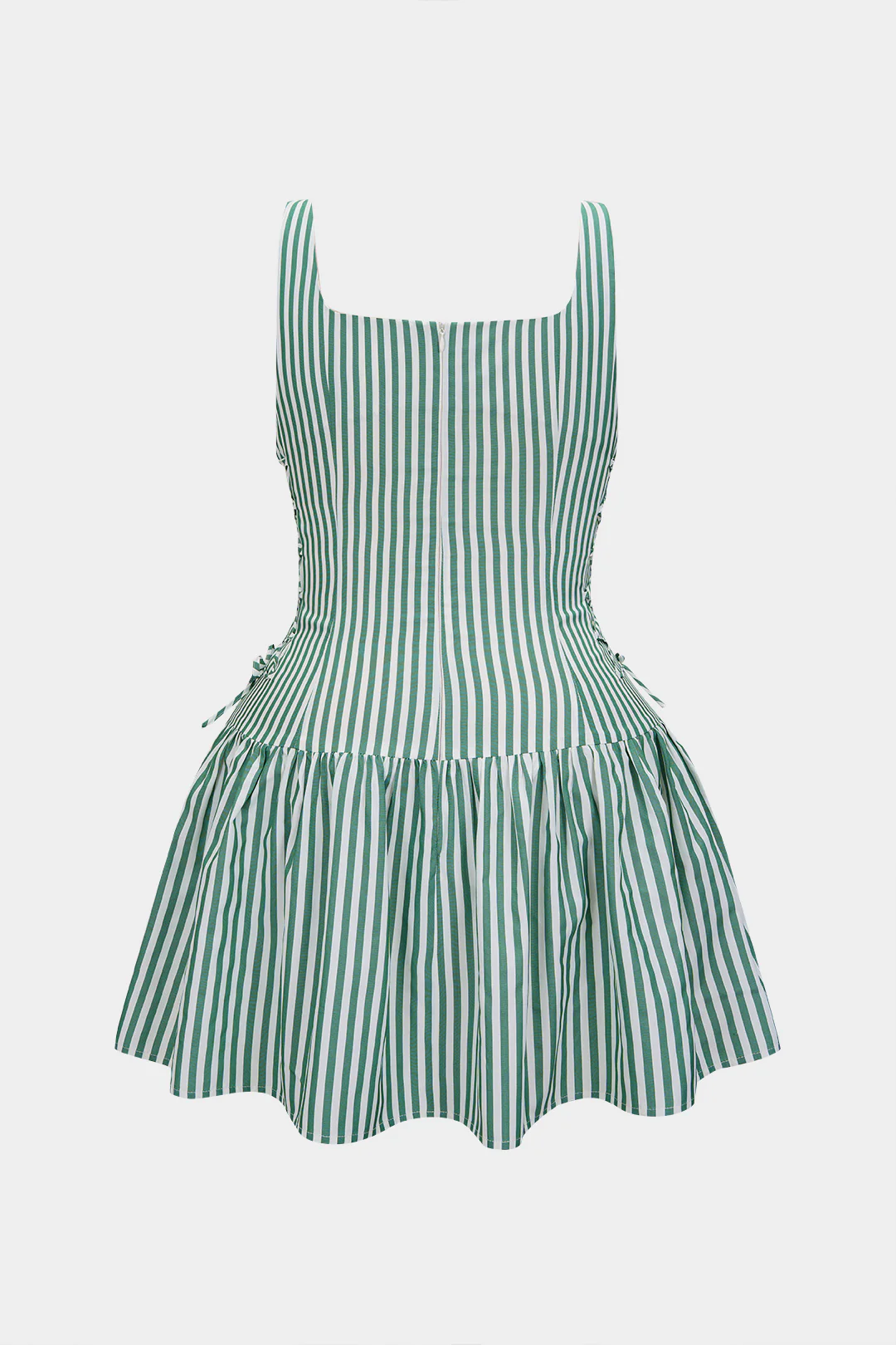 Plus Size Stripes Print Square Neck Tie-Up Ruched Mini Dress - Image 2