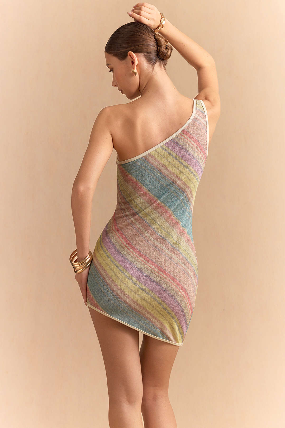Contrast Metallic One Shoulder Asymmetrical Sleeveless Mini Dress - Image 2