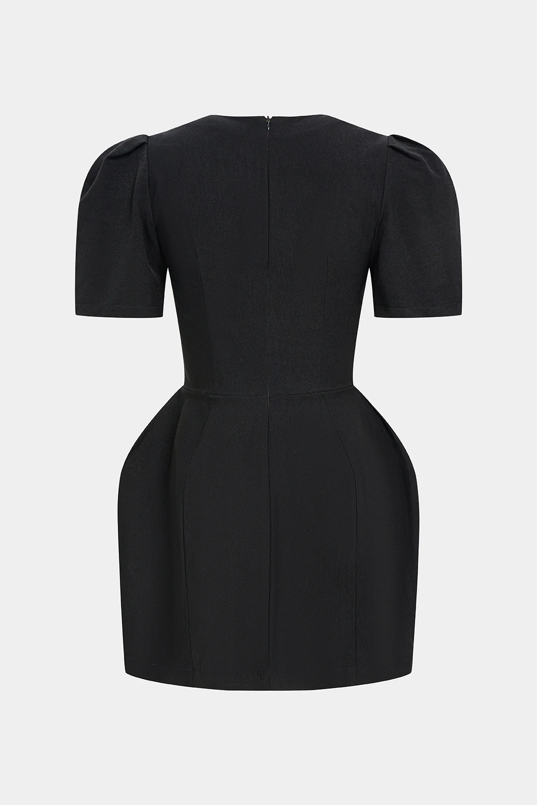 Solid Zipper Short Sleeve Mini Dress - Image 2