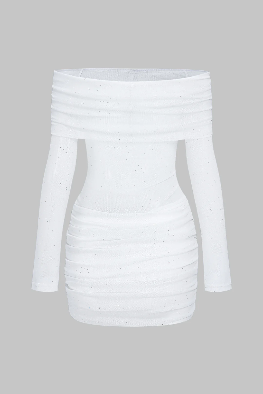 Off Shoulder Ruched Long Sleeve Mini Dress - Image 2
