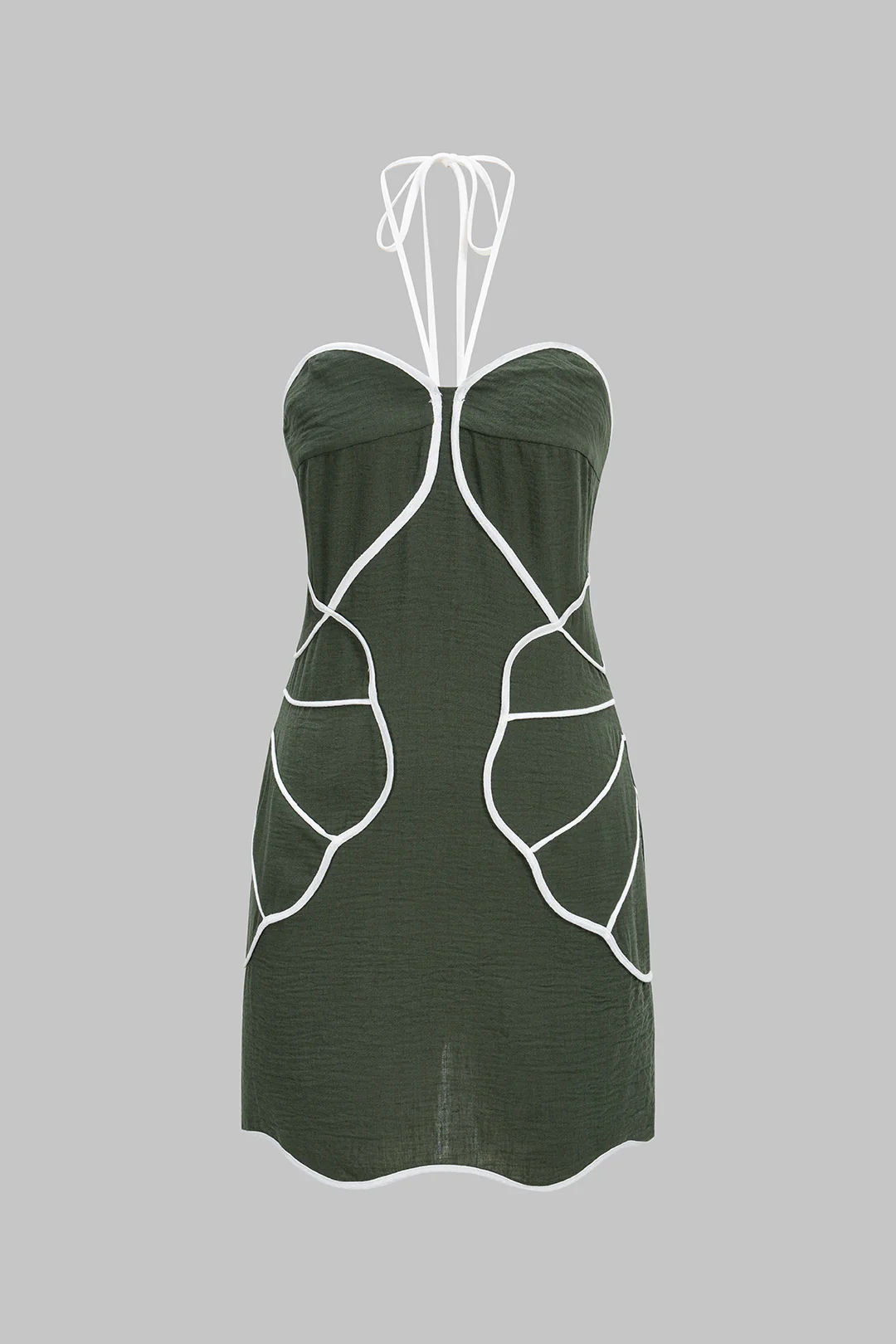 Contrast Halter Tie-Up Sleeveless Mini Dress