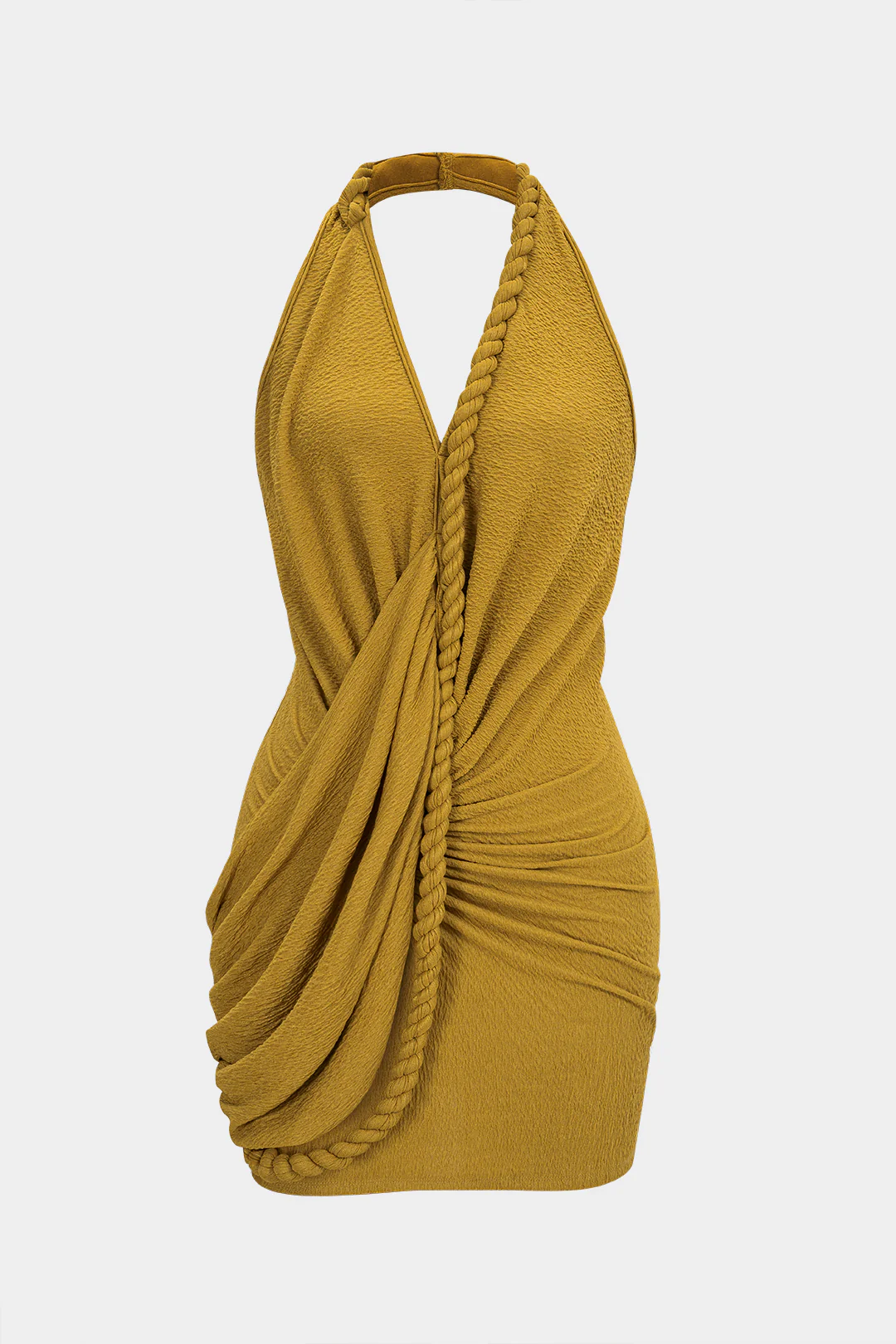 V-Neck Asymmetrical Twist Knot Ruched Backless Sleeveless Mini Dress