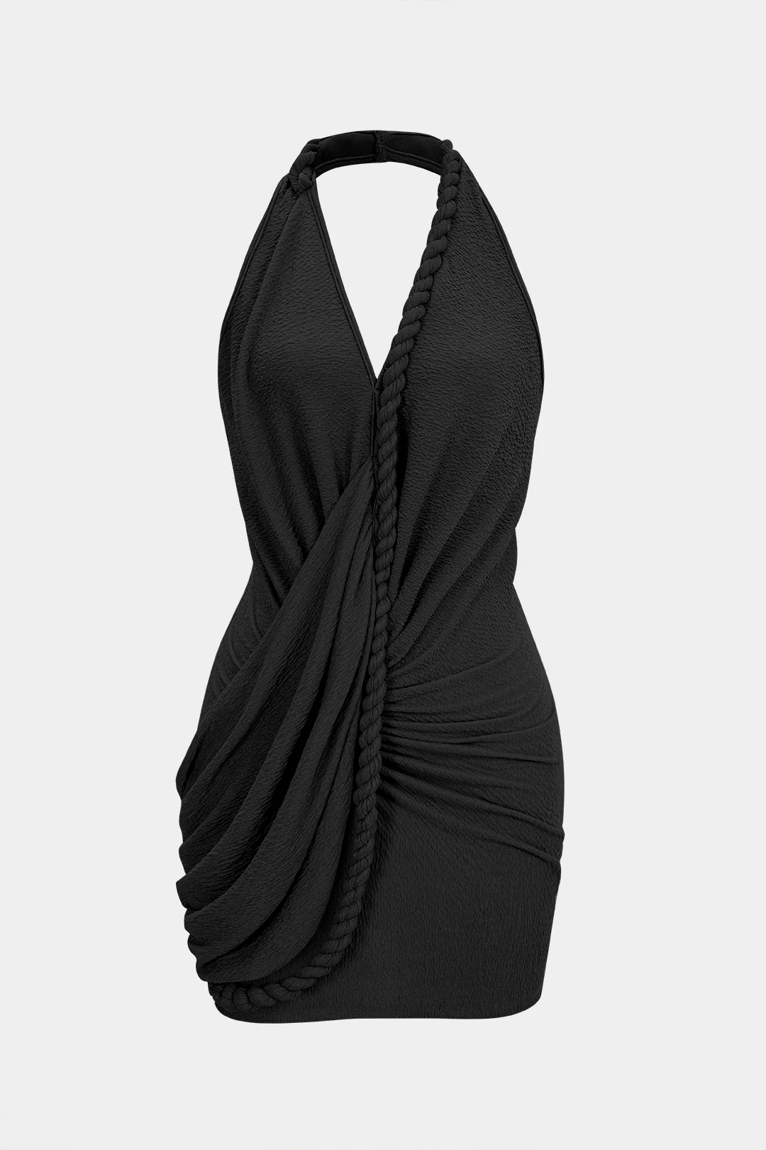 V-Neck Asymmetrical Twist Knot Ruched Backless Sleeveless Mini Dress - Image 5
