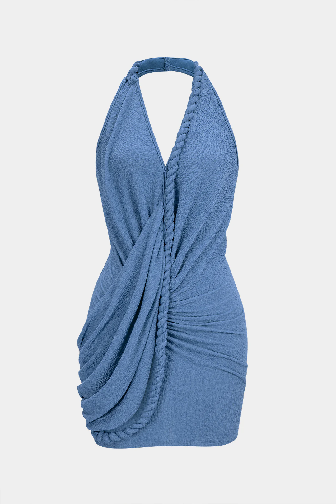V-Neck Asymmetrical Twist Knot Ruched Backless Sleeveless Mini Dress - Image 6