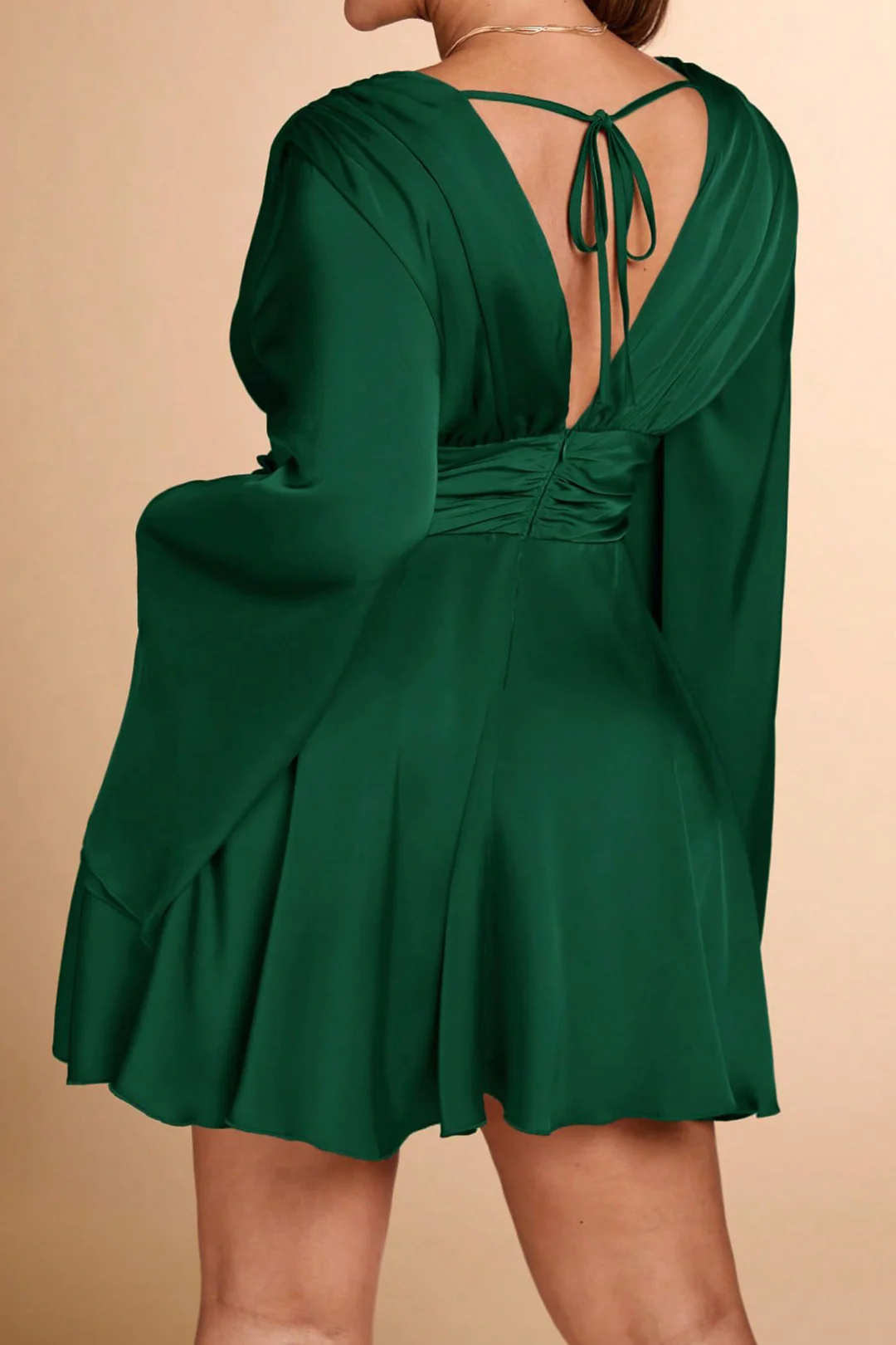 Plus Size V-Neck Long Sleeve Mini Dress - Image 2