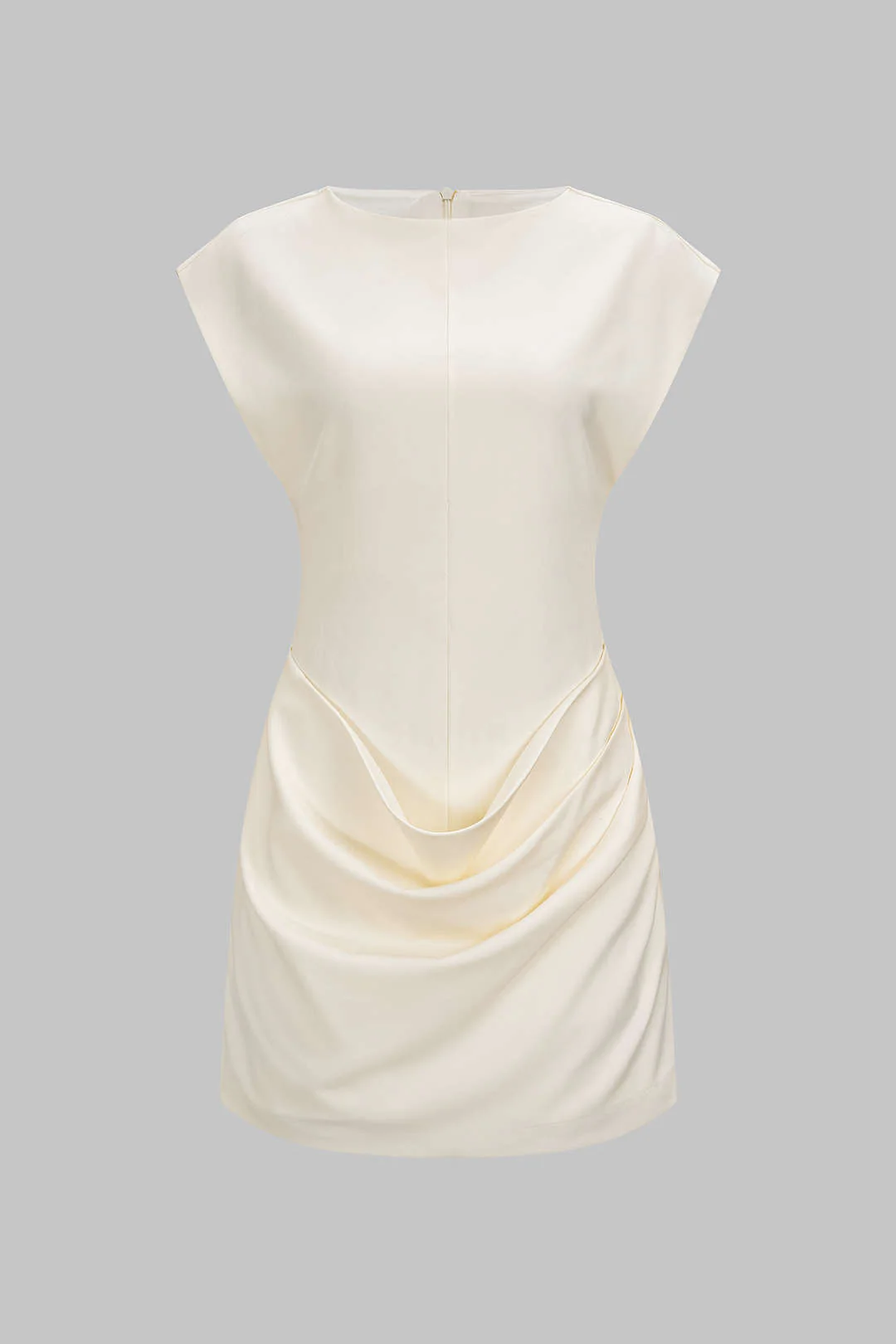 Round Neck Ruched Zipper Sleeveless Mini Dress - Image 2