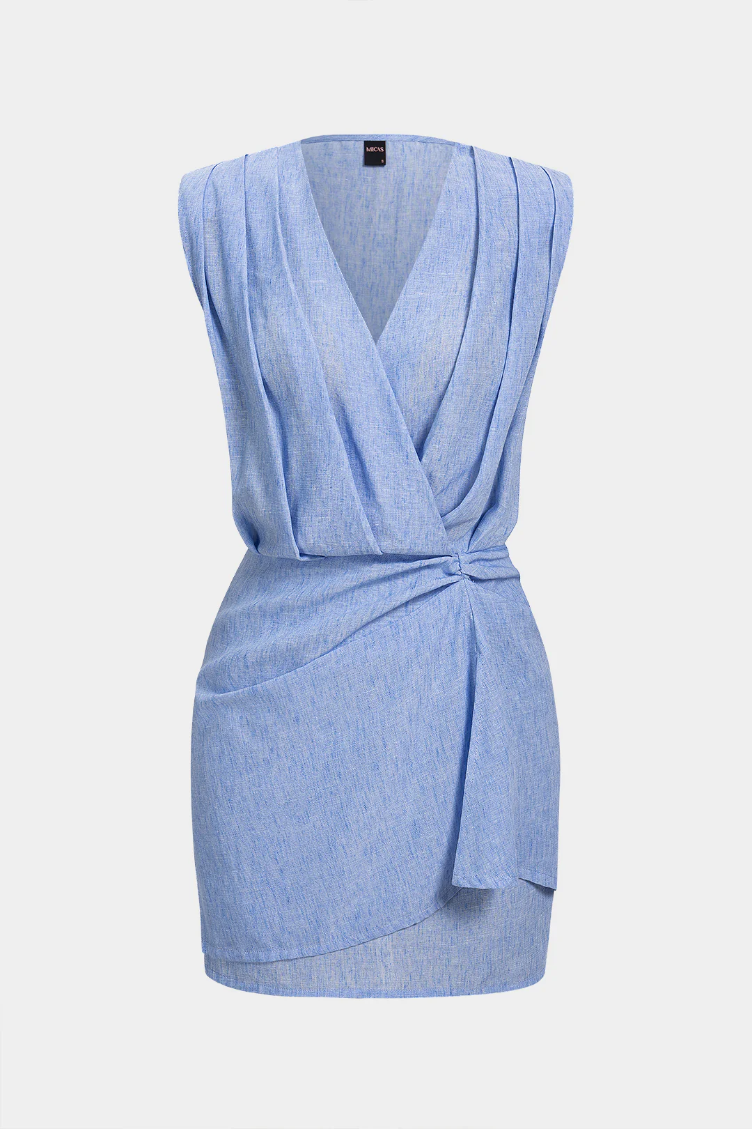 V-Neck Ruched Asymmetrical Sleeveless Mini Dress