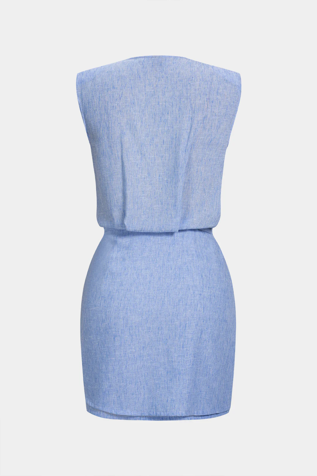 V-Neck Ruched Asymmetrical Sleeveless Mini Dress - Image 2