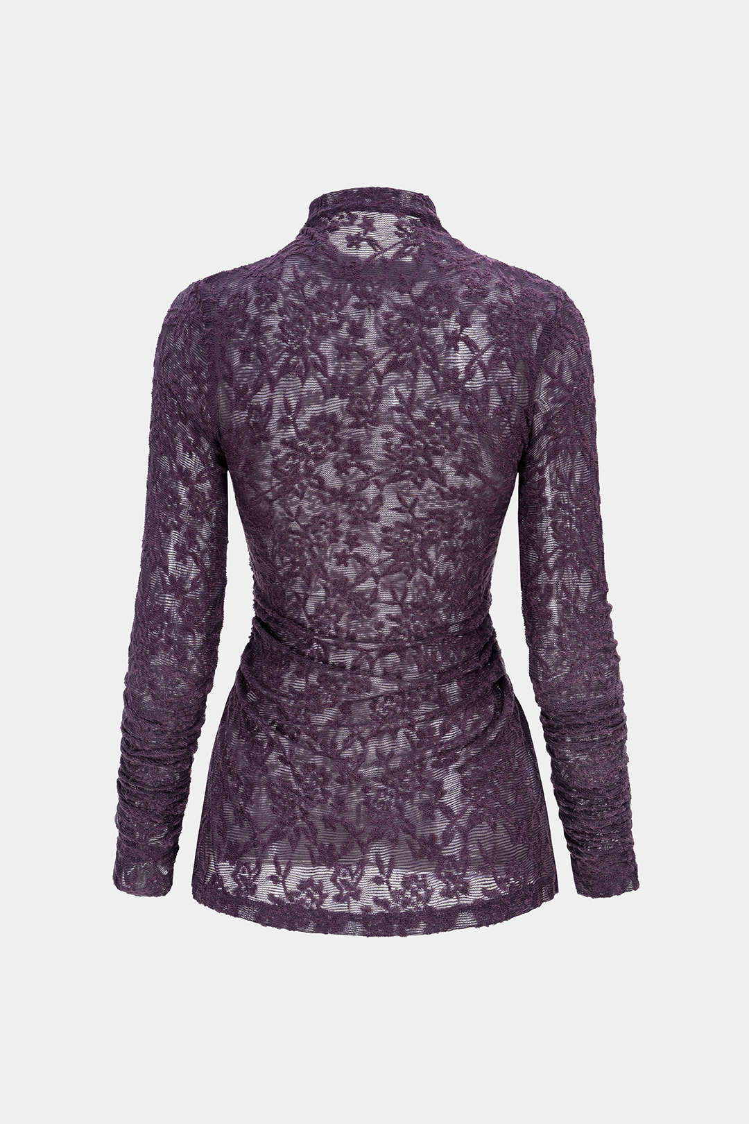 Mock Neck Sheer Floral Textured Long-Sleeve Top - Image 2