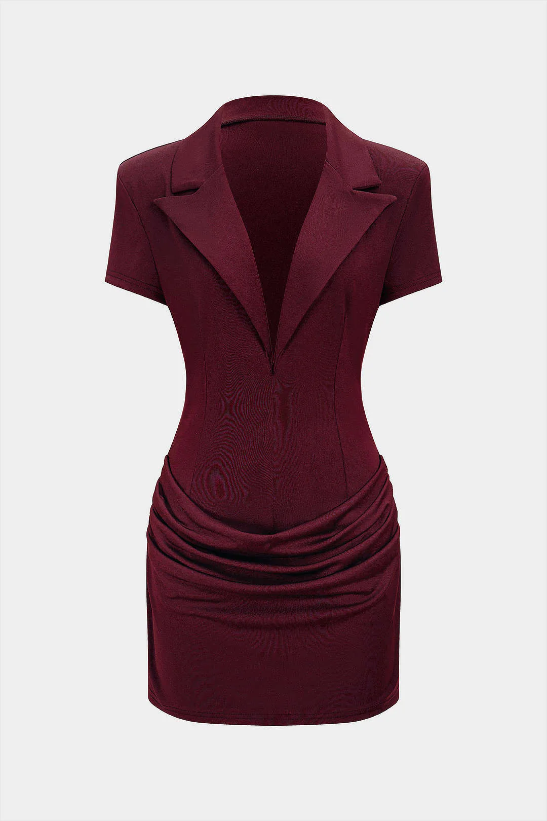 Deep V-Neck Pleated Short Sleeve Mini Dress - Image 6